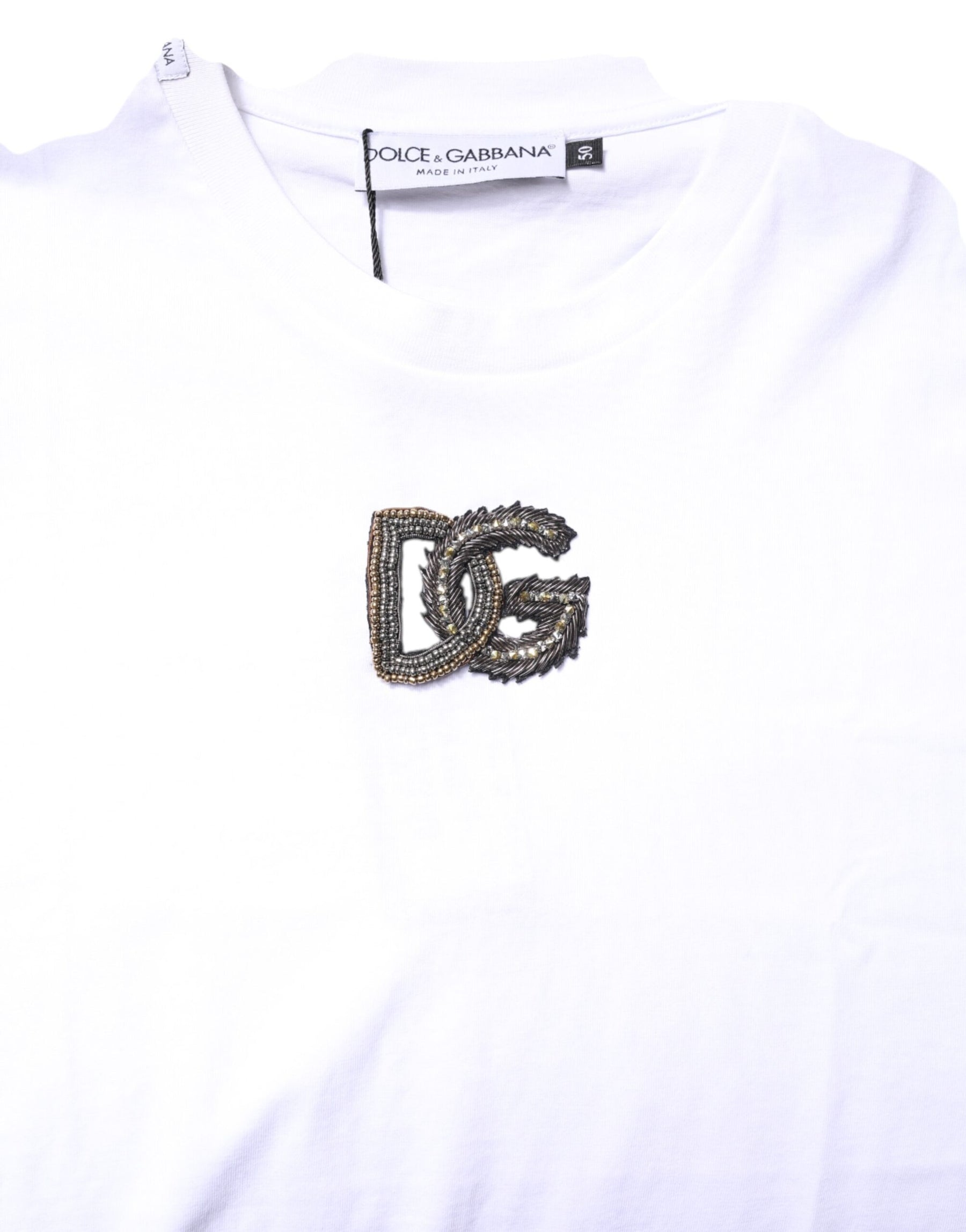 Dolce & Gabbana White Cotton DG Embroidery Crew Neck T-shirt | Regal Royce