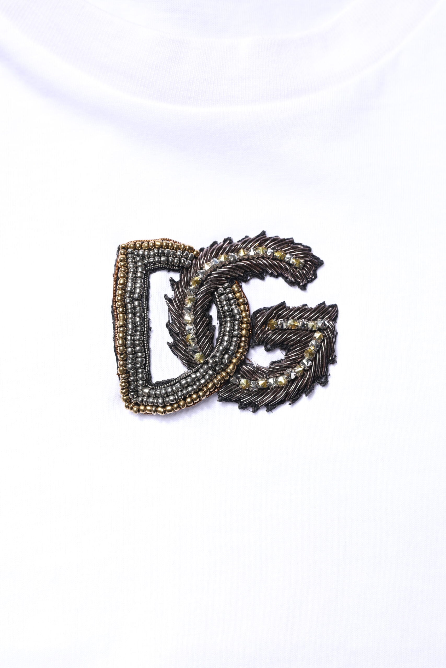 Dolce & Gabbana White Cotton DG Embroidery Crew Neck T-shirt | Regal Royce