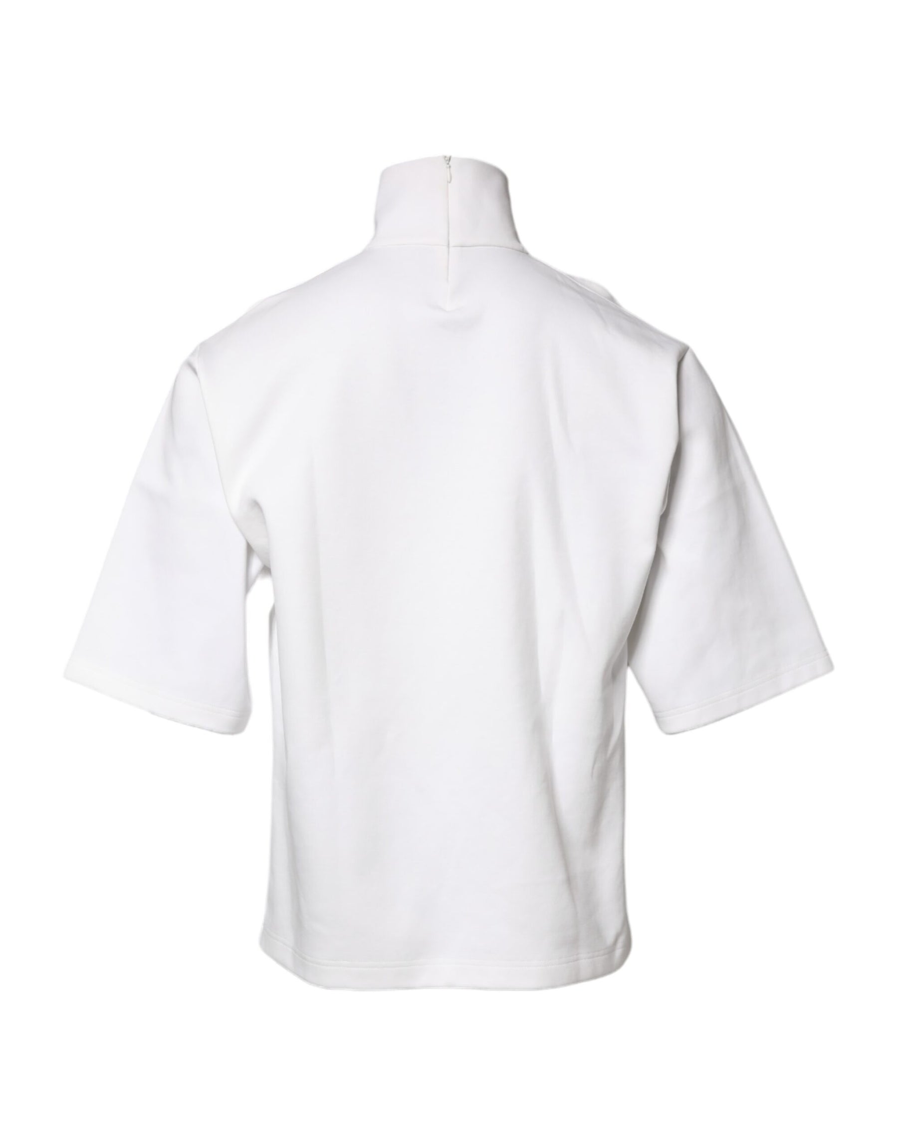 Dolce & Gabbana White Cotton Turtleneck DG Applique T-shirt | Regal Royce