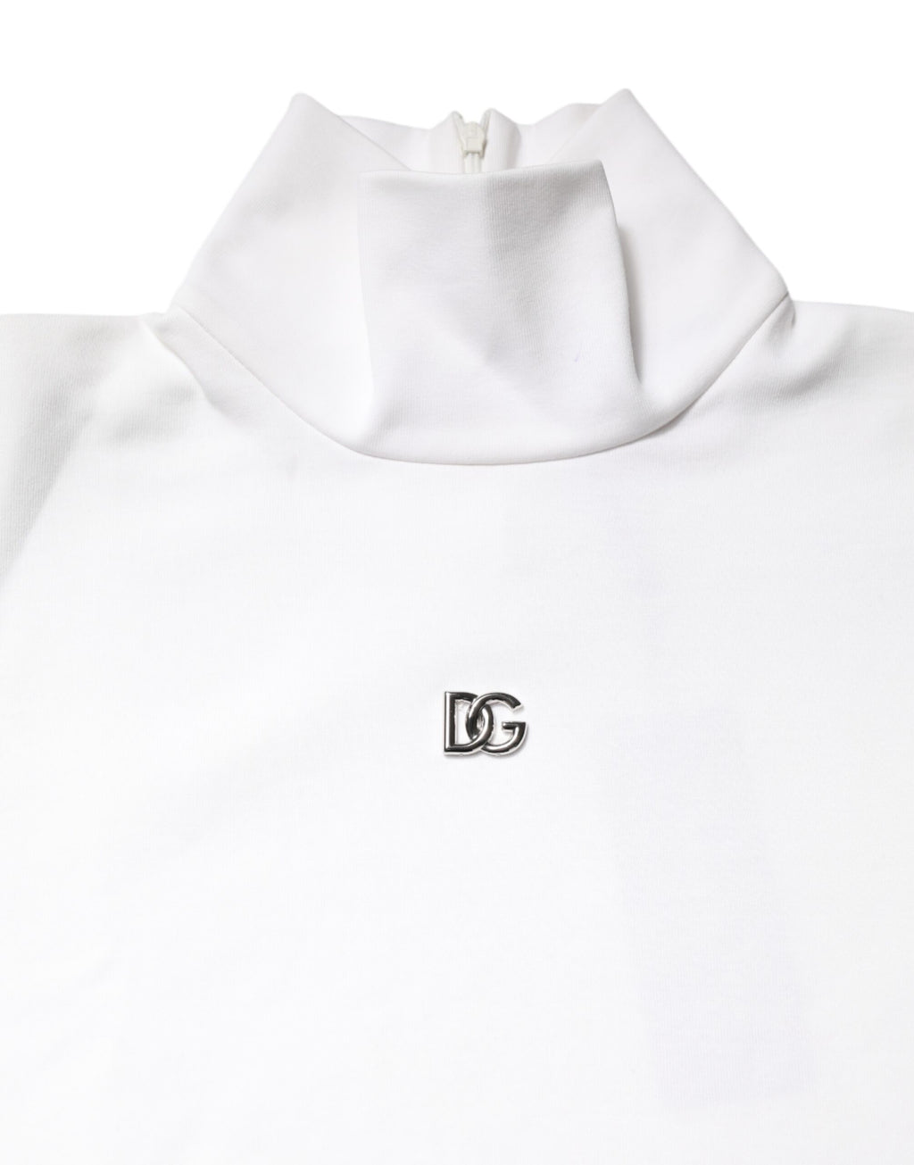 Dolce & Gabbana White Cotton Turtleneck DG Applique T-shirt