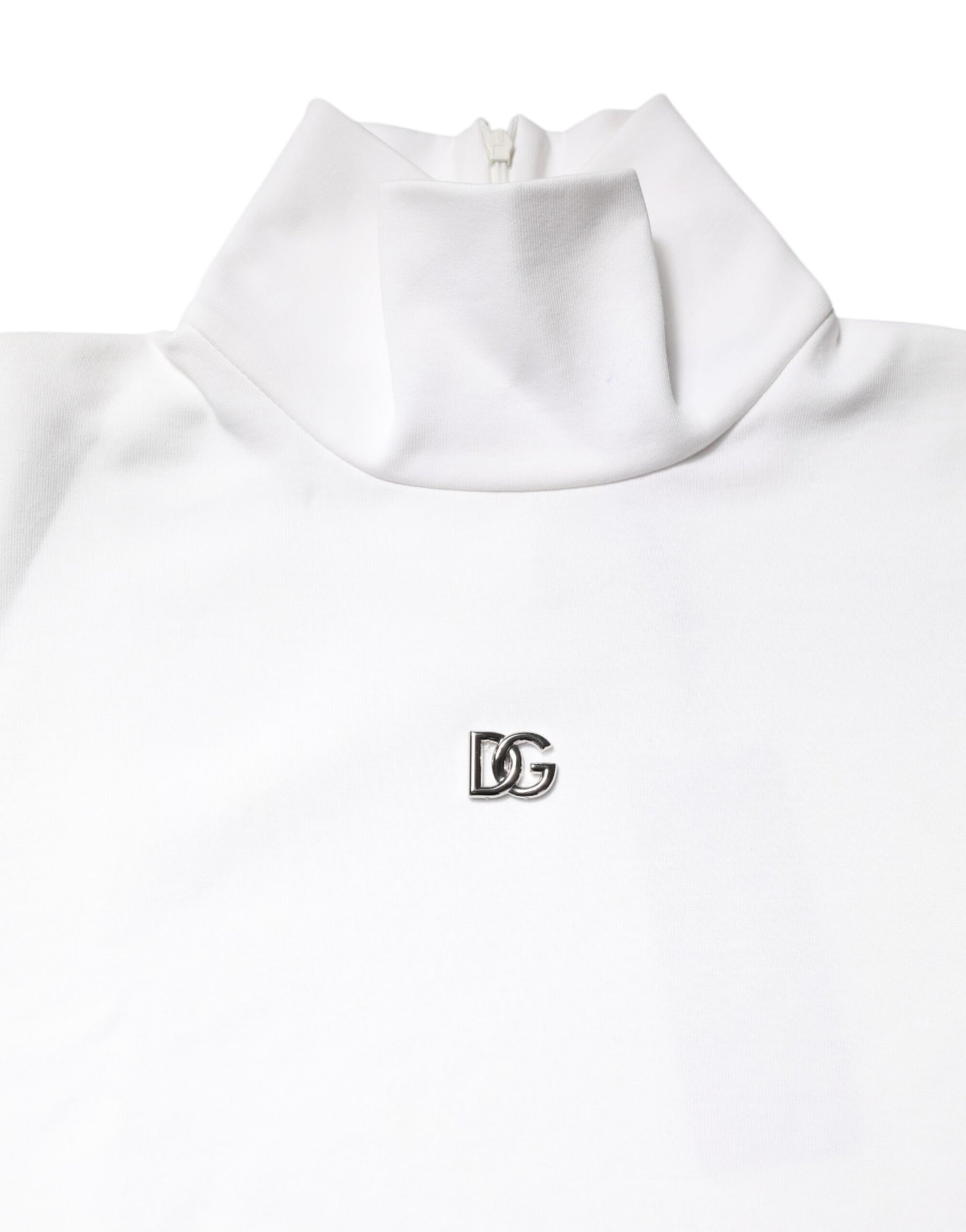 Dolce & Gabbana White Cotton Turtleneck DG Applique T-shirt | Regal Royce