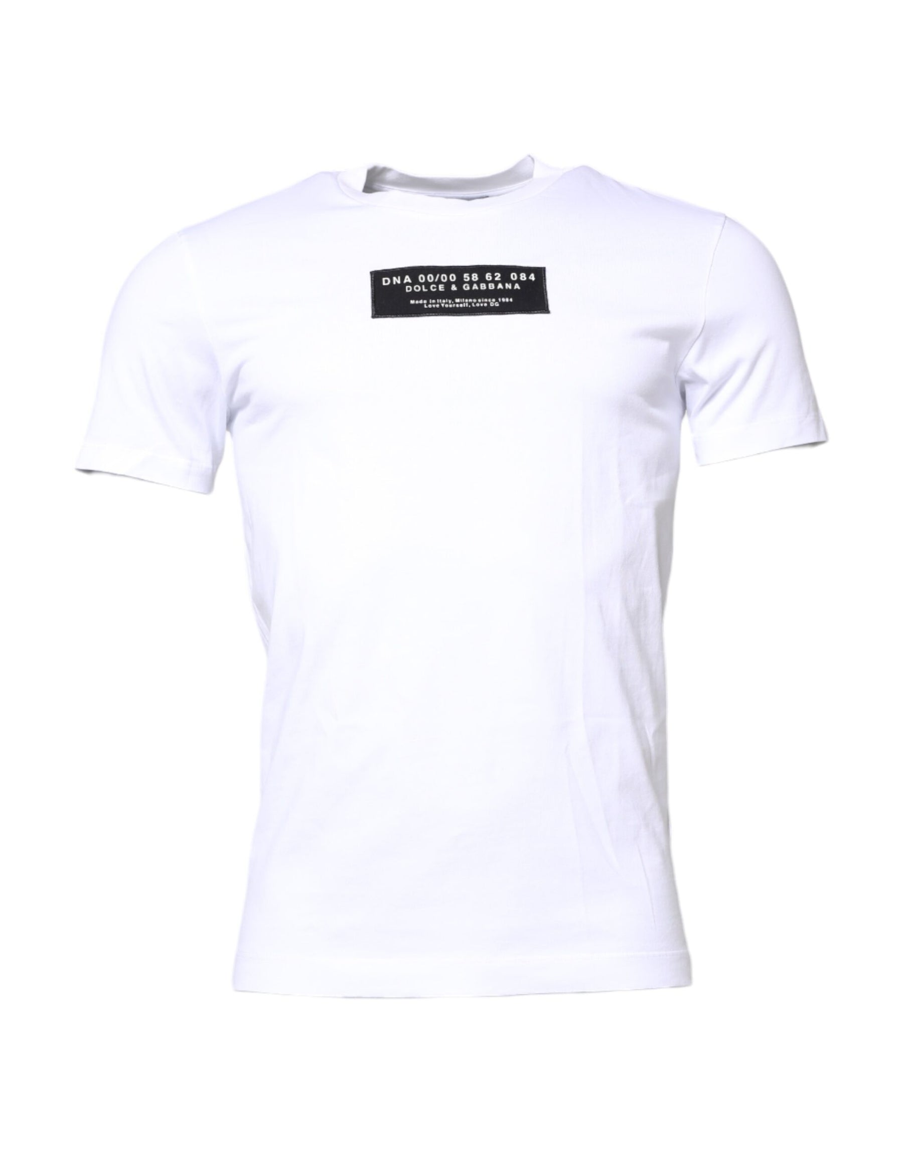 Dolce & Gabbana White Cotton Logo Patch Crew Neck T-shirt | Regal Royce