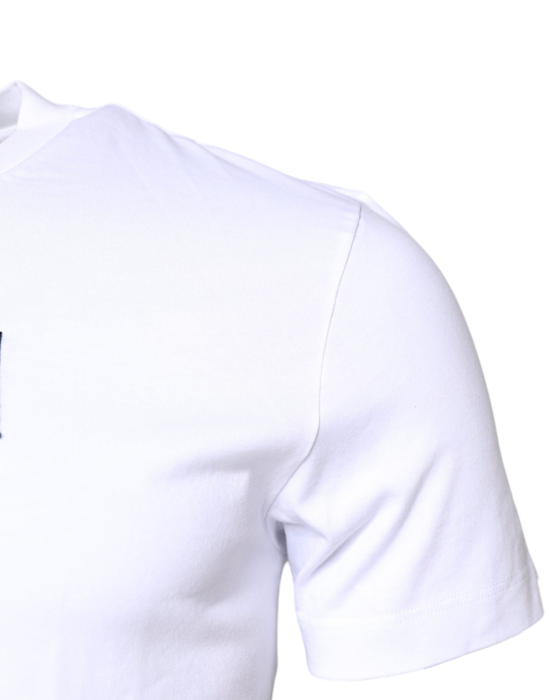 Dolce & Gabbana White Cotton Logo Patch Crew Neck T-shirt | Regal Royce