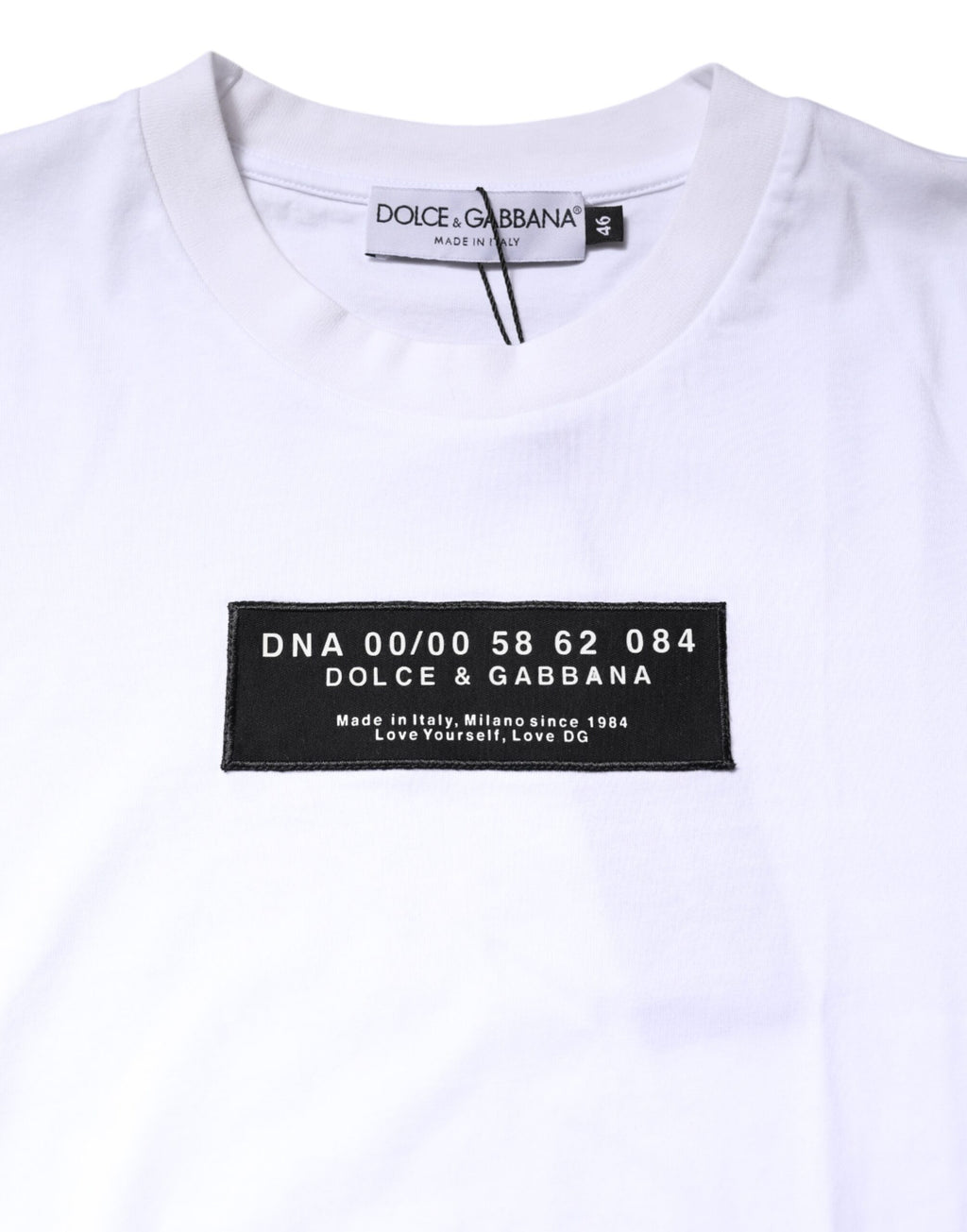 Dolce & Gabbana White Cotton Logo Patch Crew Neck T-shirt