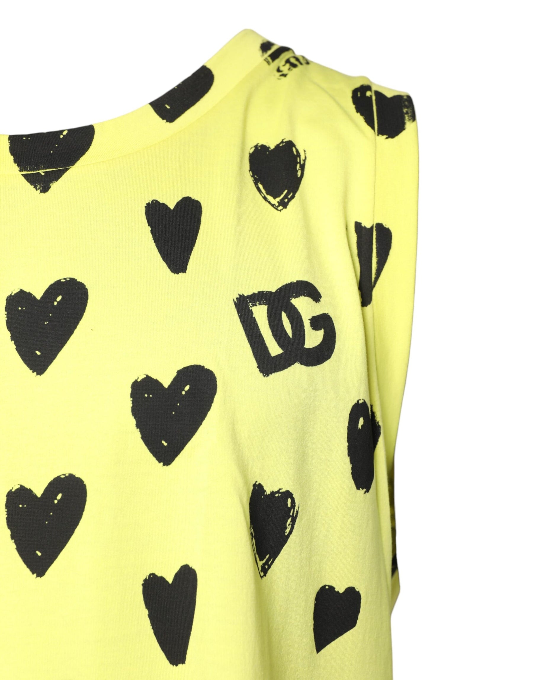 Dolce & Gabbana Yellow Cotton Sleeveless DG Heart T-shirt | Regal Royce