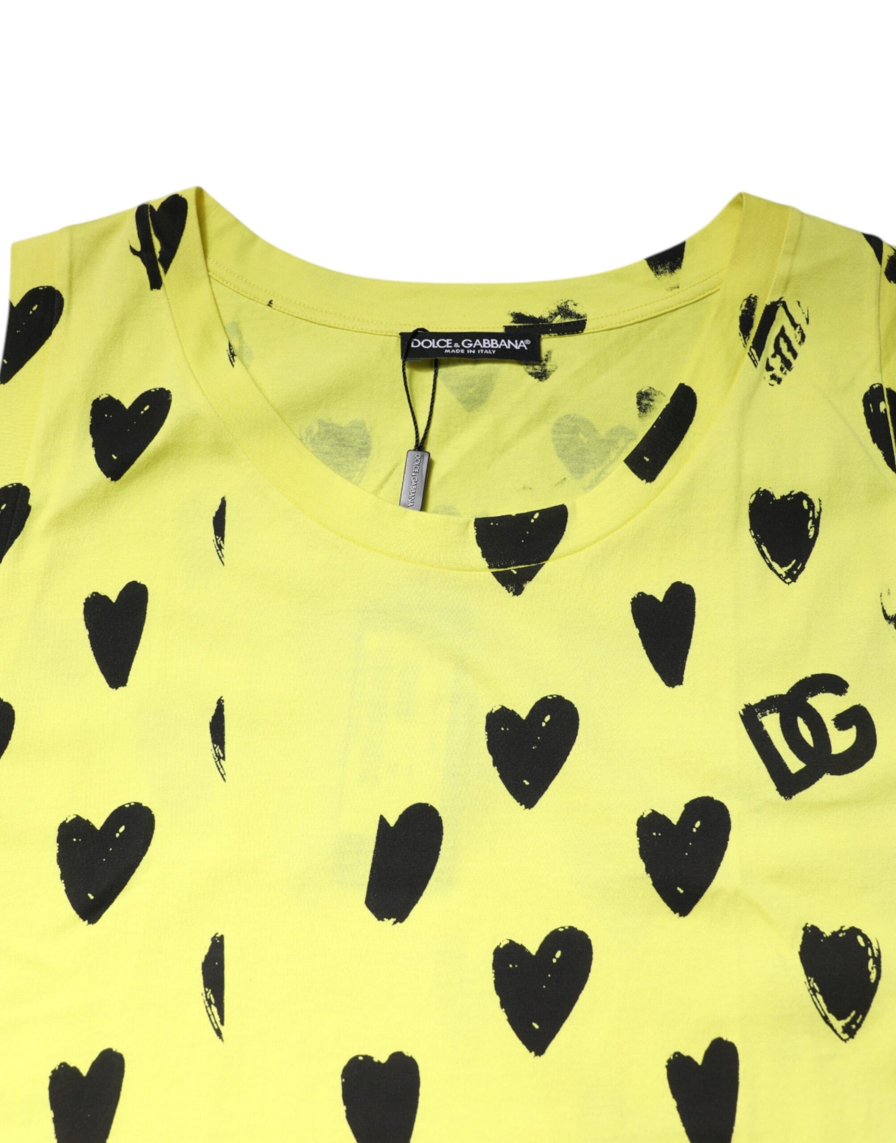 Dolce & Gabbana Yellow Cotton Sleeveless DG Heart T-shirt | Regal Royce