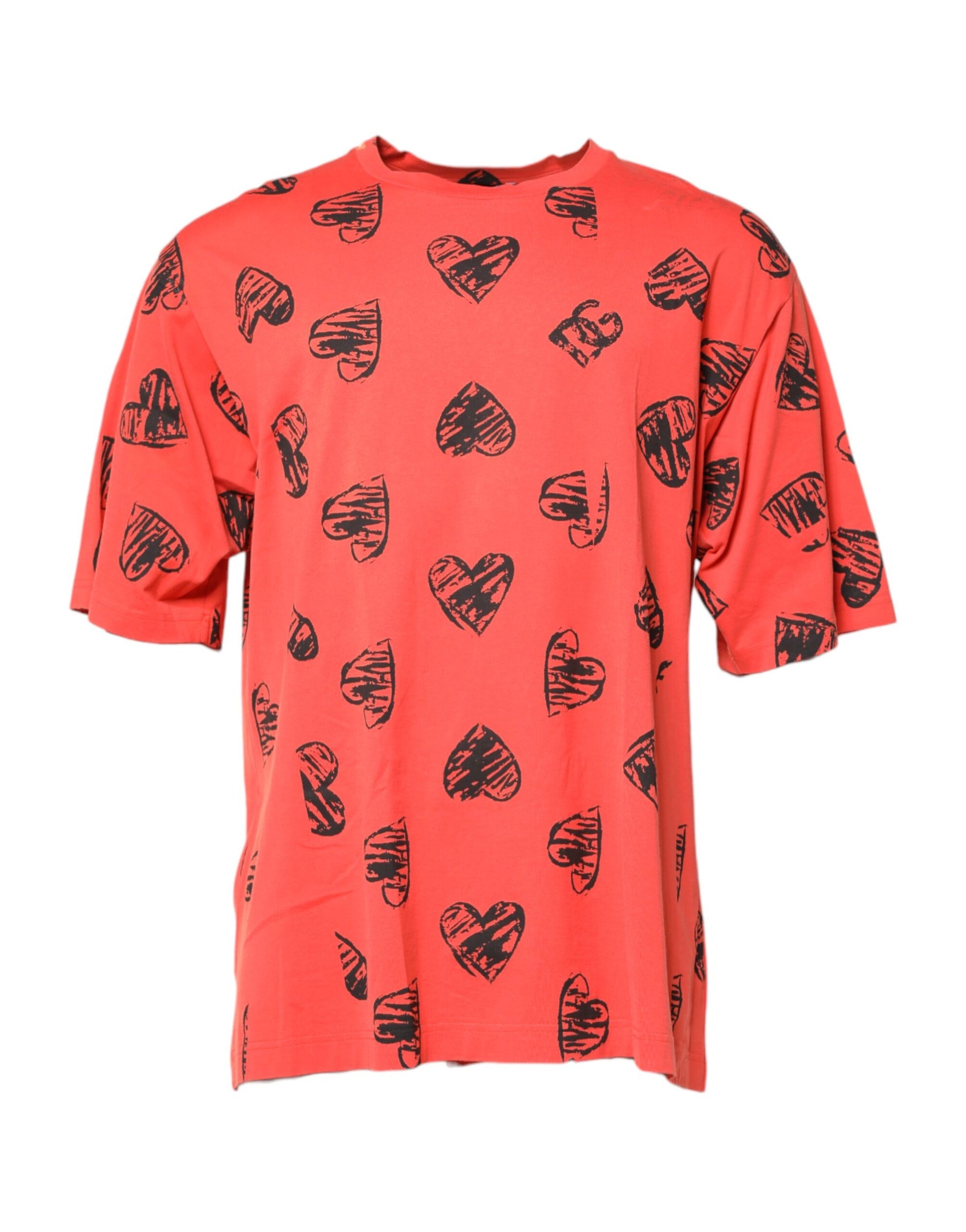 Dolce & Gabbana Red Cotton Short Sleeve DG Heart Logo T-shirt | Regal Royce