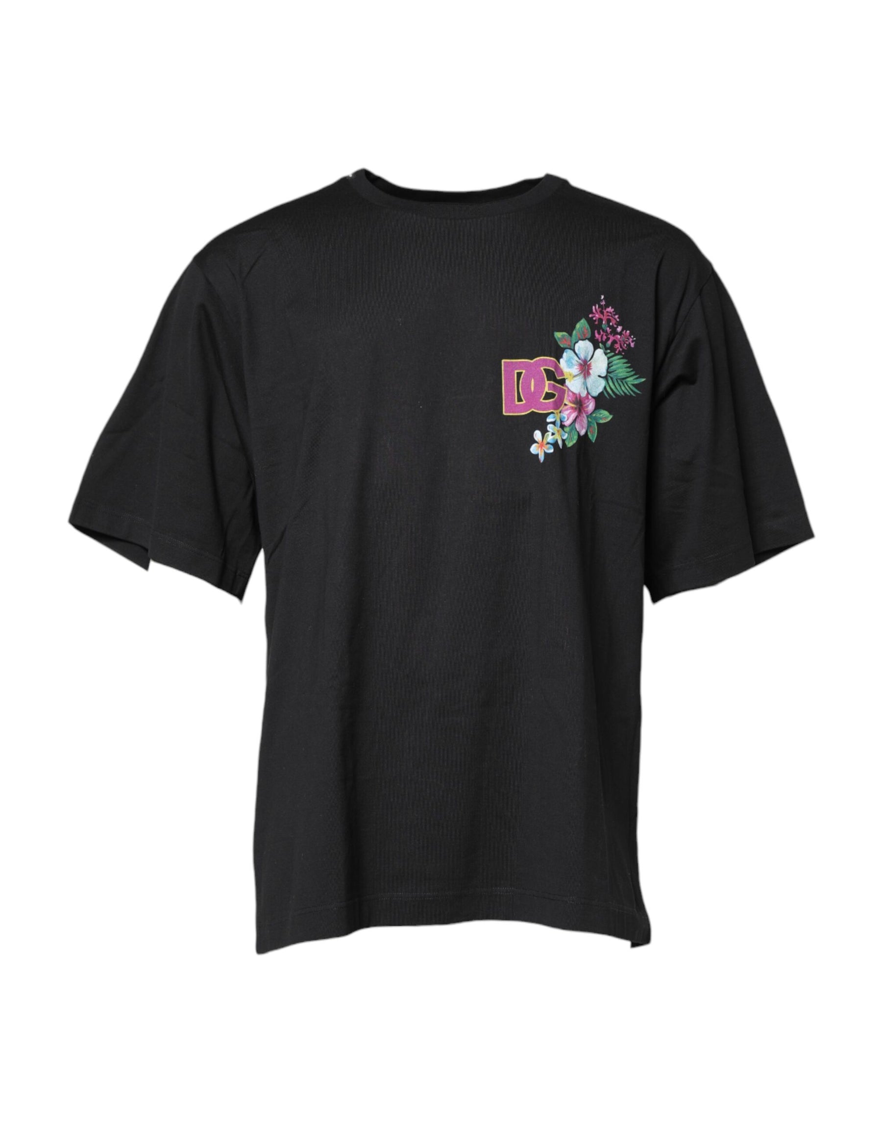Dolce & Gabbana Black DG Floral Print Crew Neck T-shirt | Regal Royce