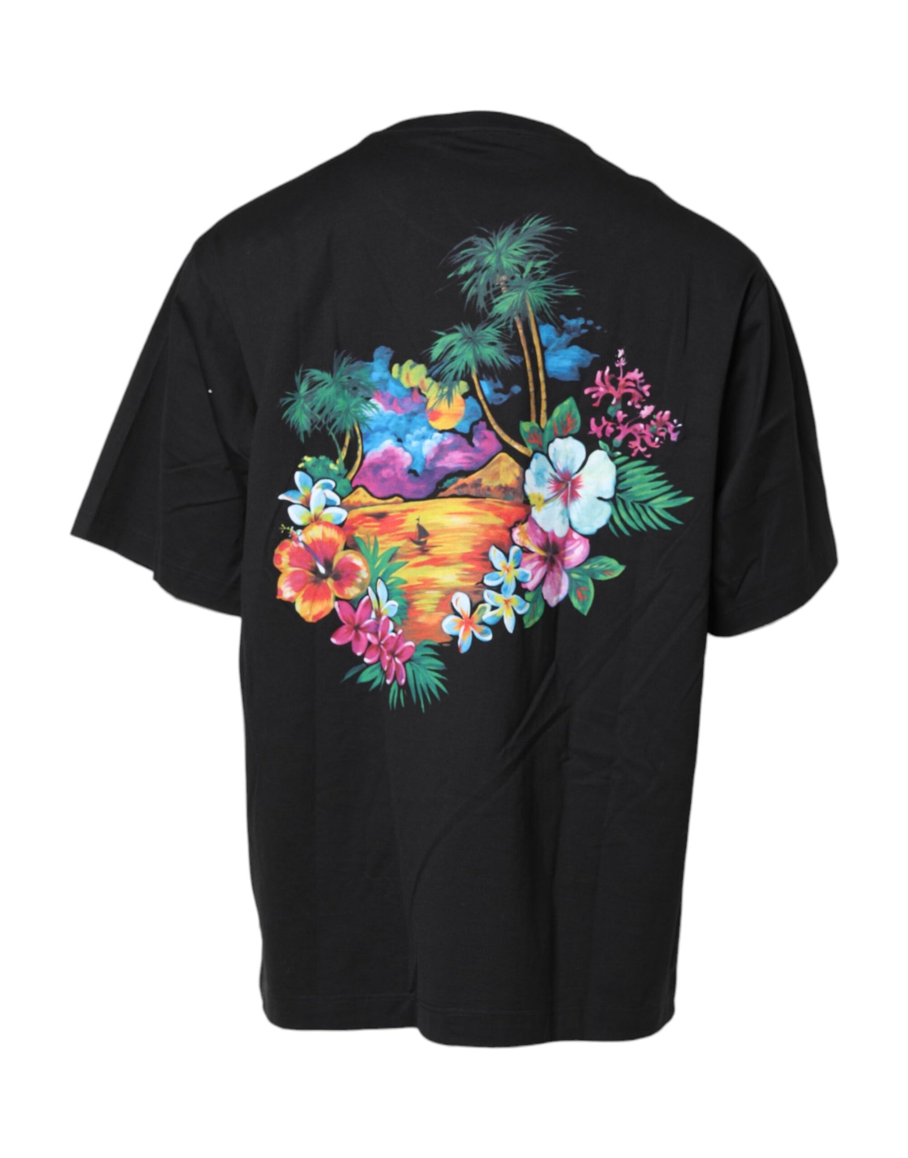 Dolce & Gabbana Black DG Floral Print Crew Neck T-shirt | Regal Royce