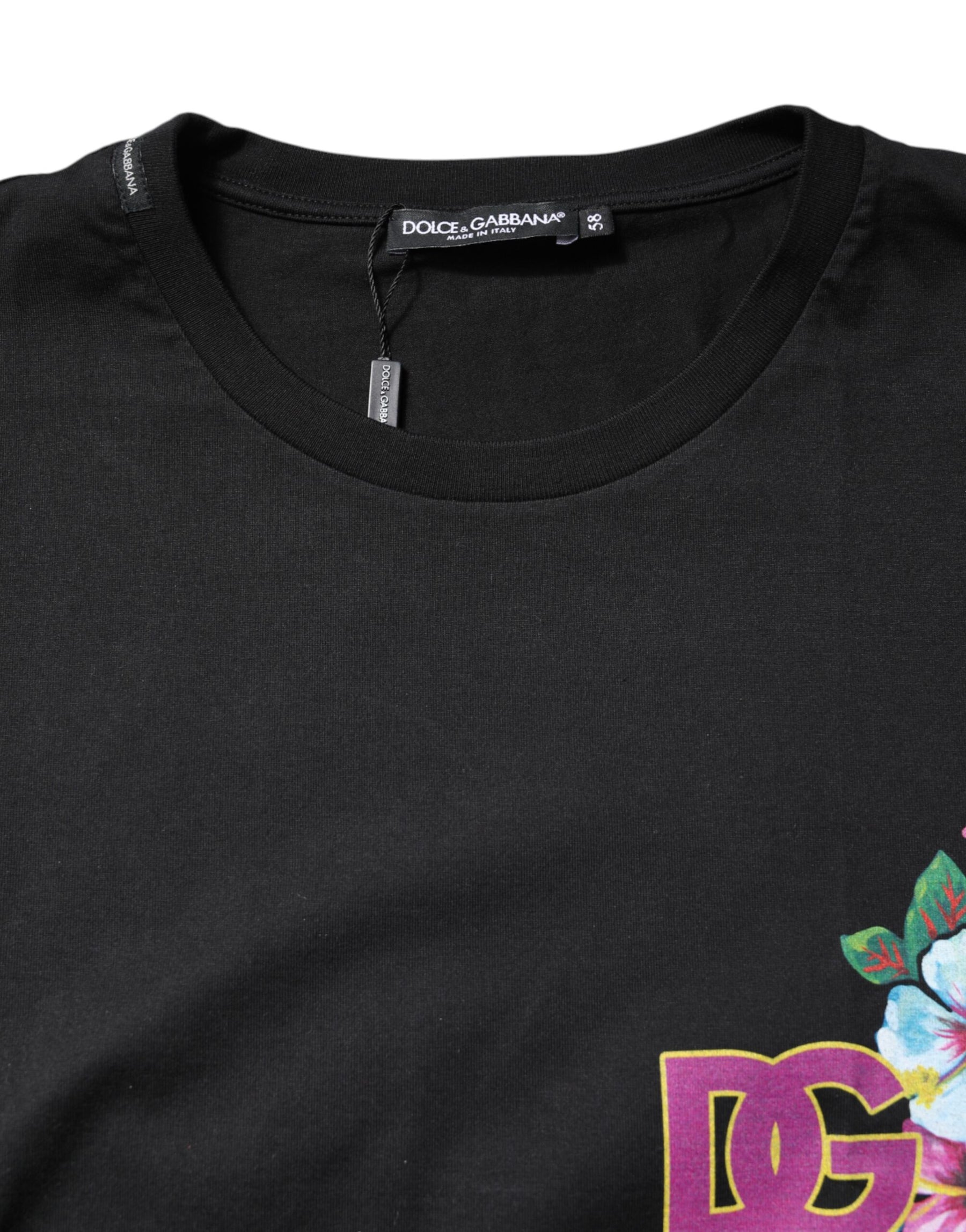 Dolce & Gabbana Black DG Floral Print Crew Neck T-shirt | Regal Royce