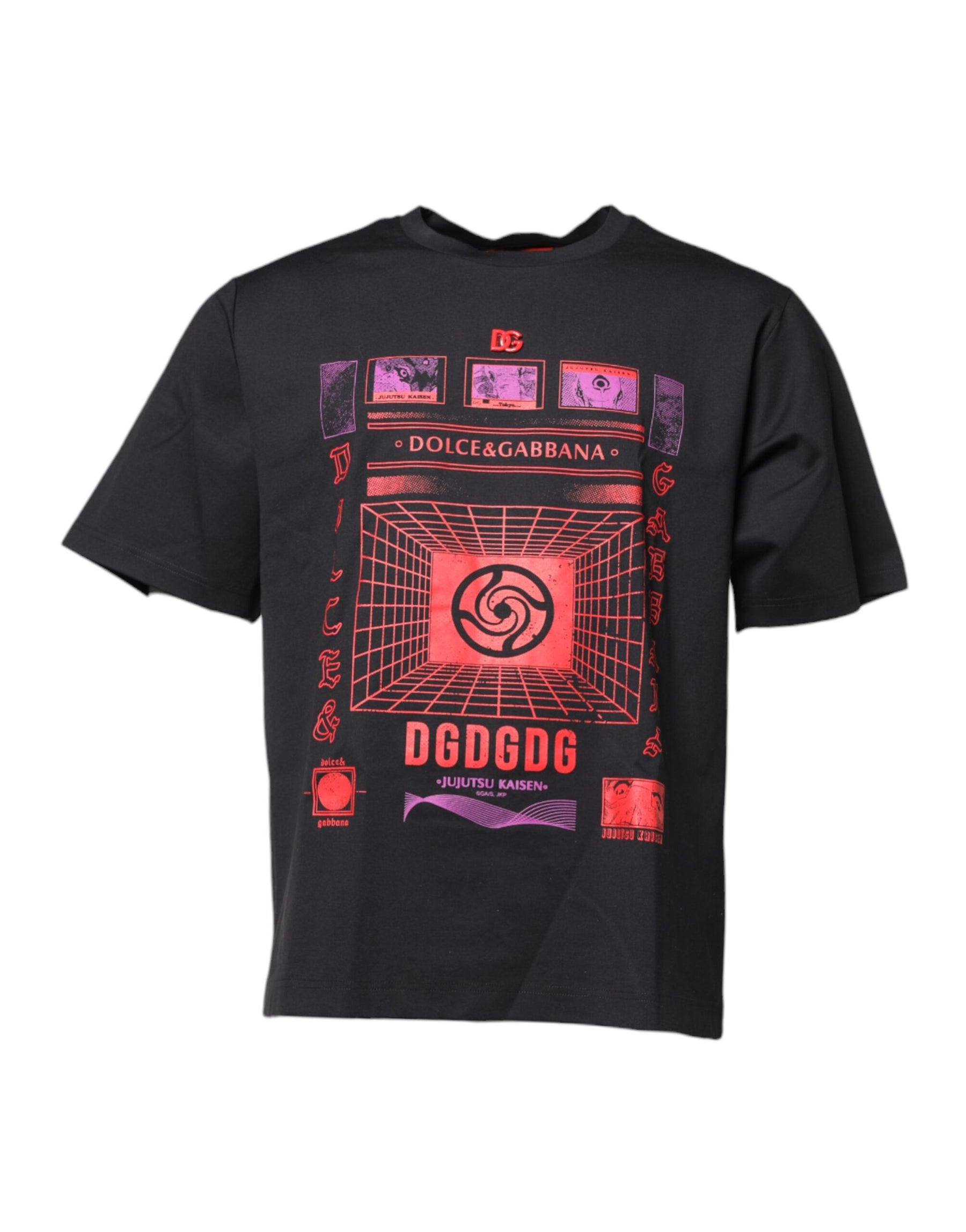 Dolce & Gabbana Black Cotton Graphic Print Crew Neck T-shirt | Regal Royce