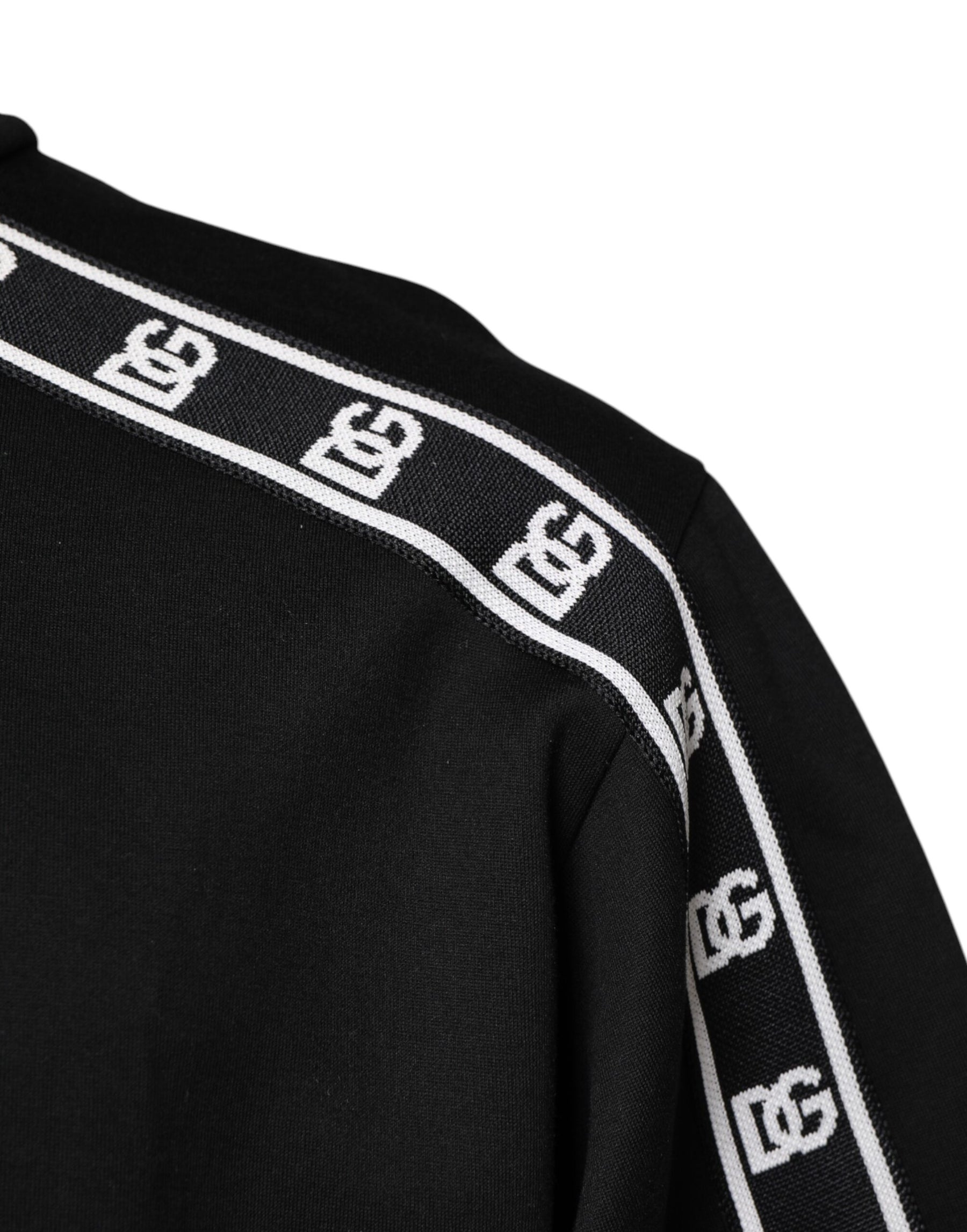 Dolce & Gabbana Black Cotton DG Print Turtleneck T-shirt | Regal Royce