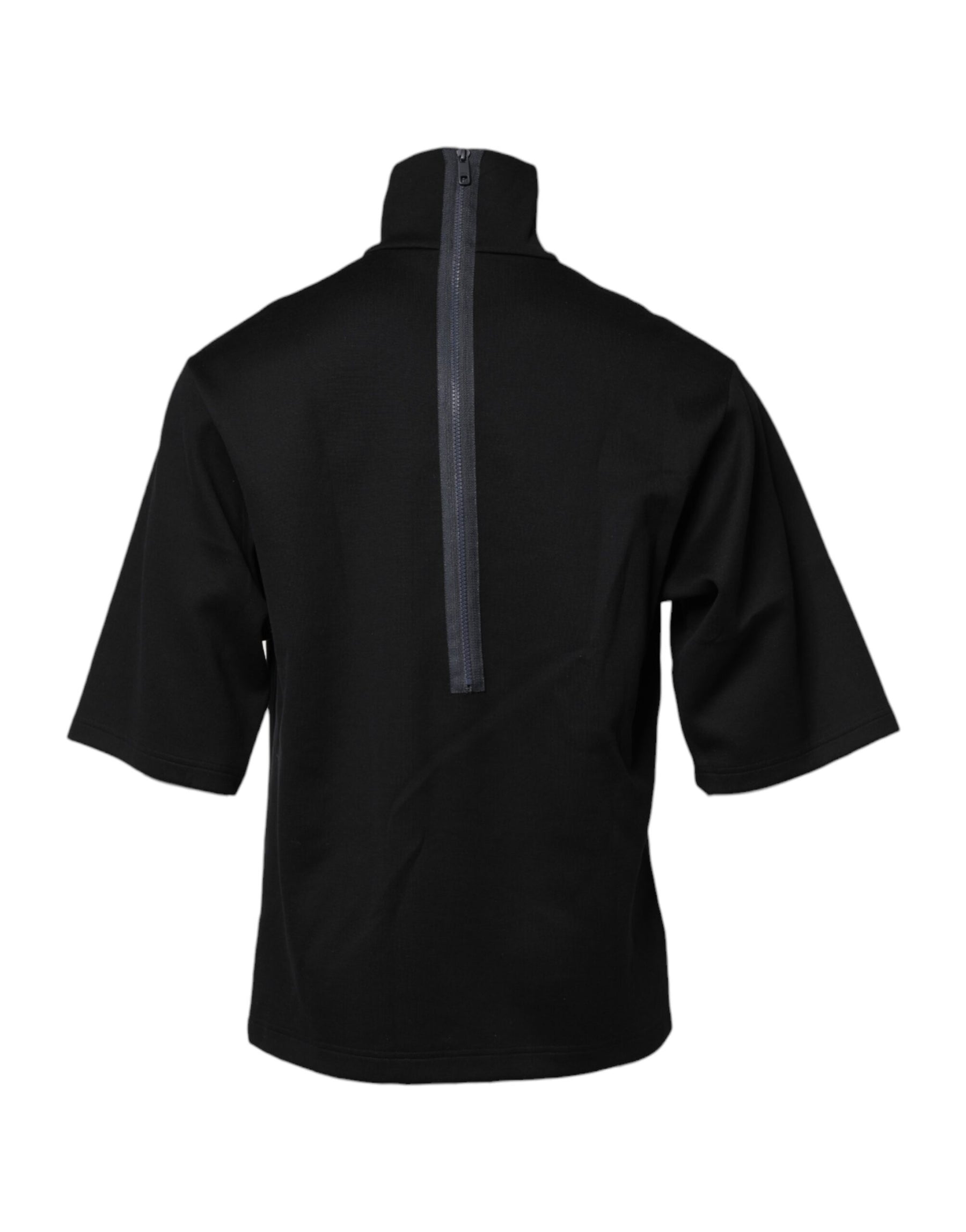 Dolce & Gabbana Black Cotton DG Print Turtleneck T-shirt | Regal Royce