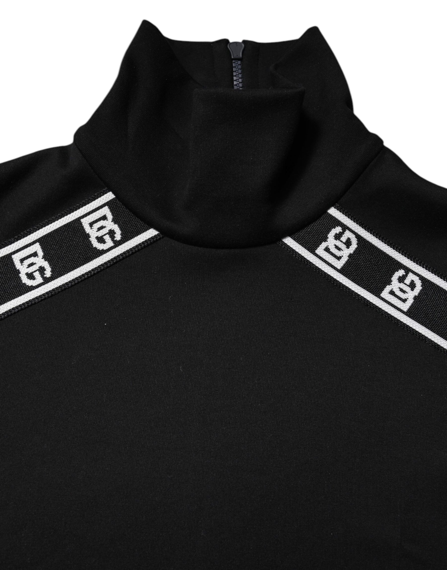 Dolce & Gabbana Black Cotton DG Print Turtleneck T-shirt | Regal Royce