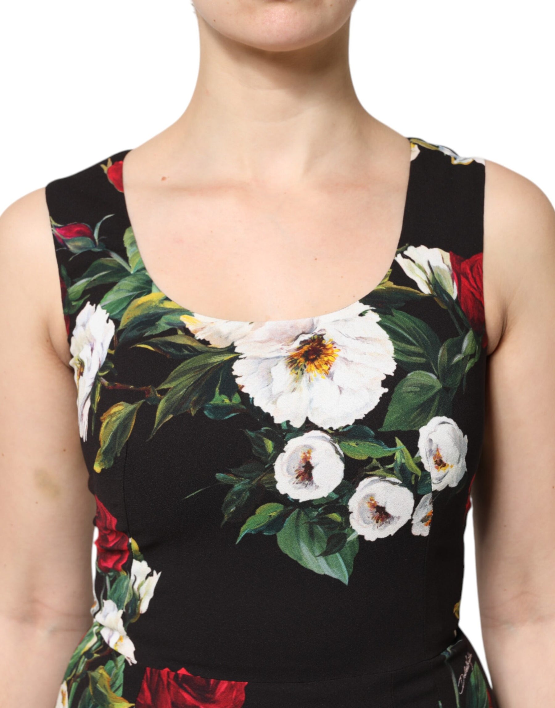 Dolce & Gabbana Black Floral Print Sleeveless Sheath Dress | Regal Royce