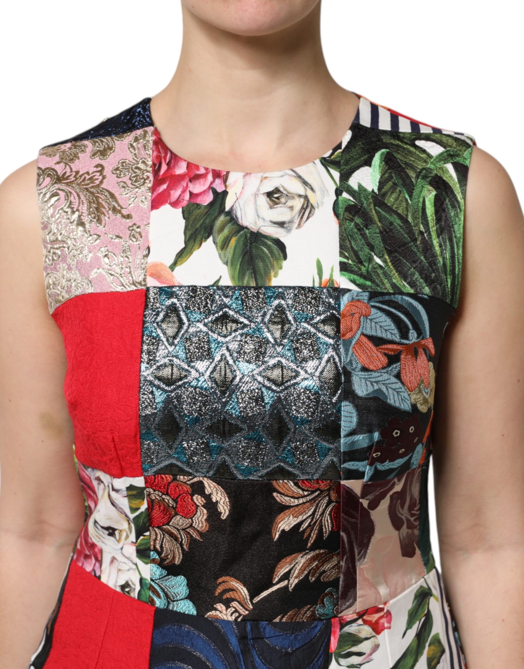 Dolce & Gabbana Multicolor Patchwork Sleeveless Sheath Dress | Regal Royce