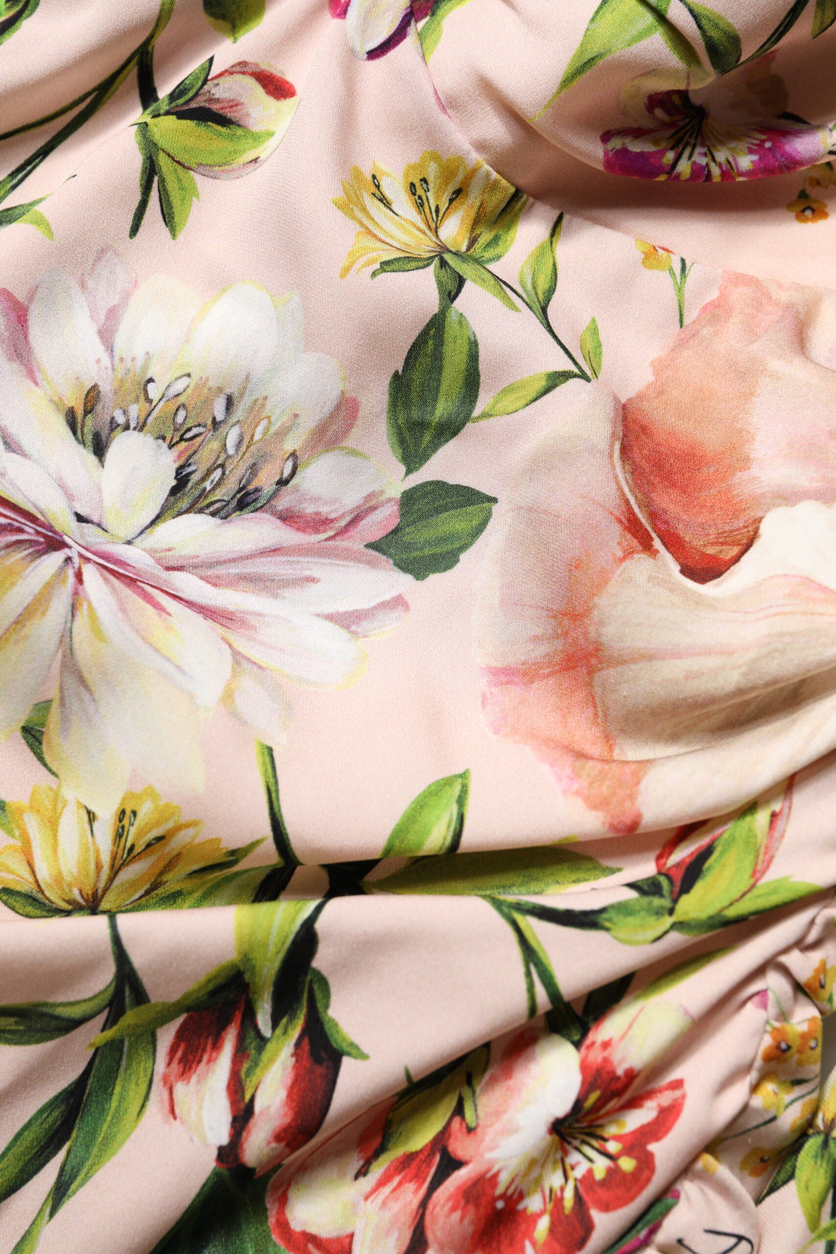 Dolce & Gabbana Pink Floral Silk Fit And Flared Midi Dress | Regal Royce