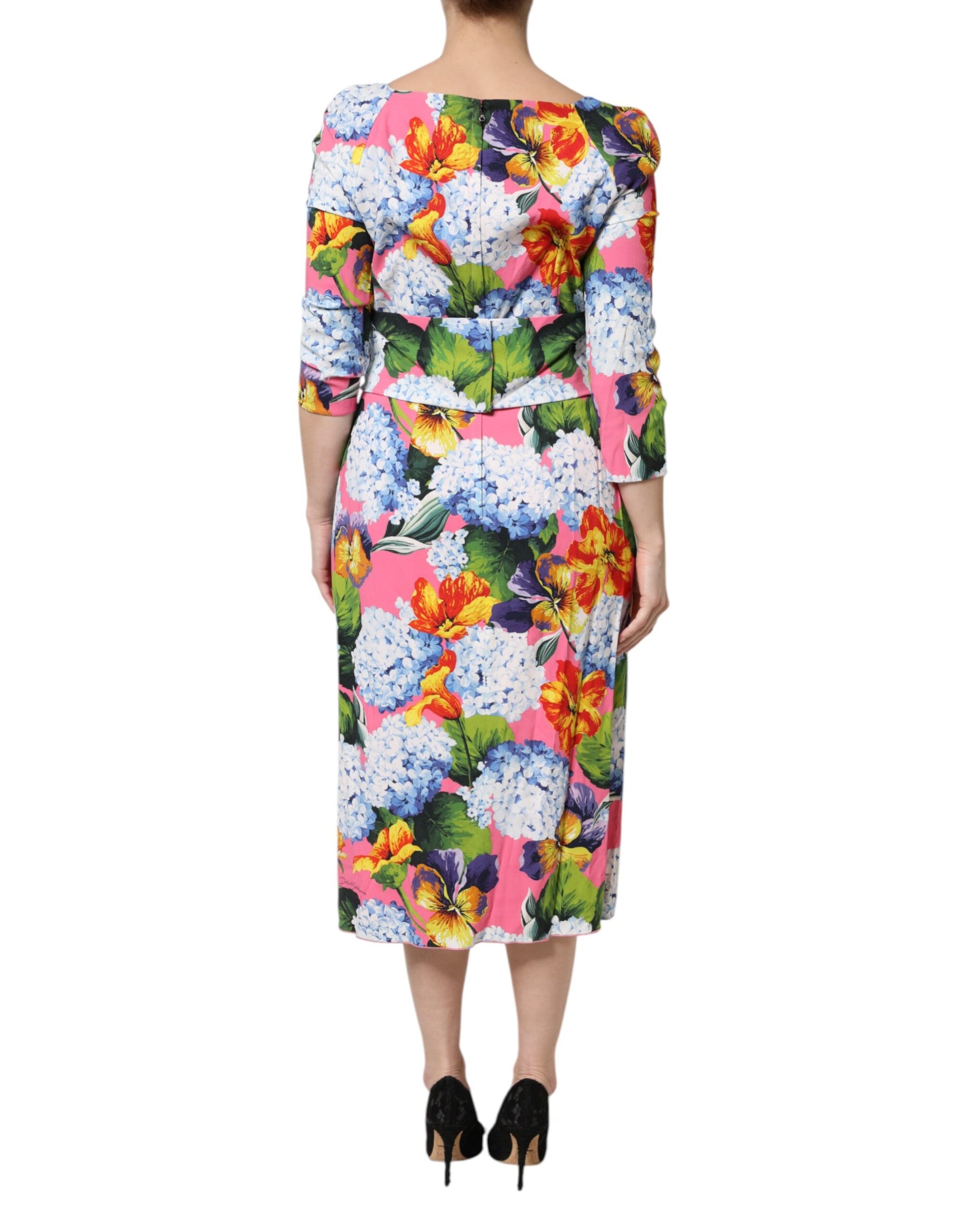 Dolce & Gabbana Multicolor Floral Pleated Sheath Midi  Dress | Regal Royce