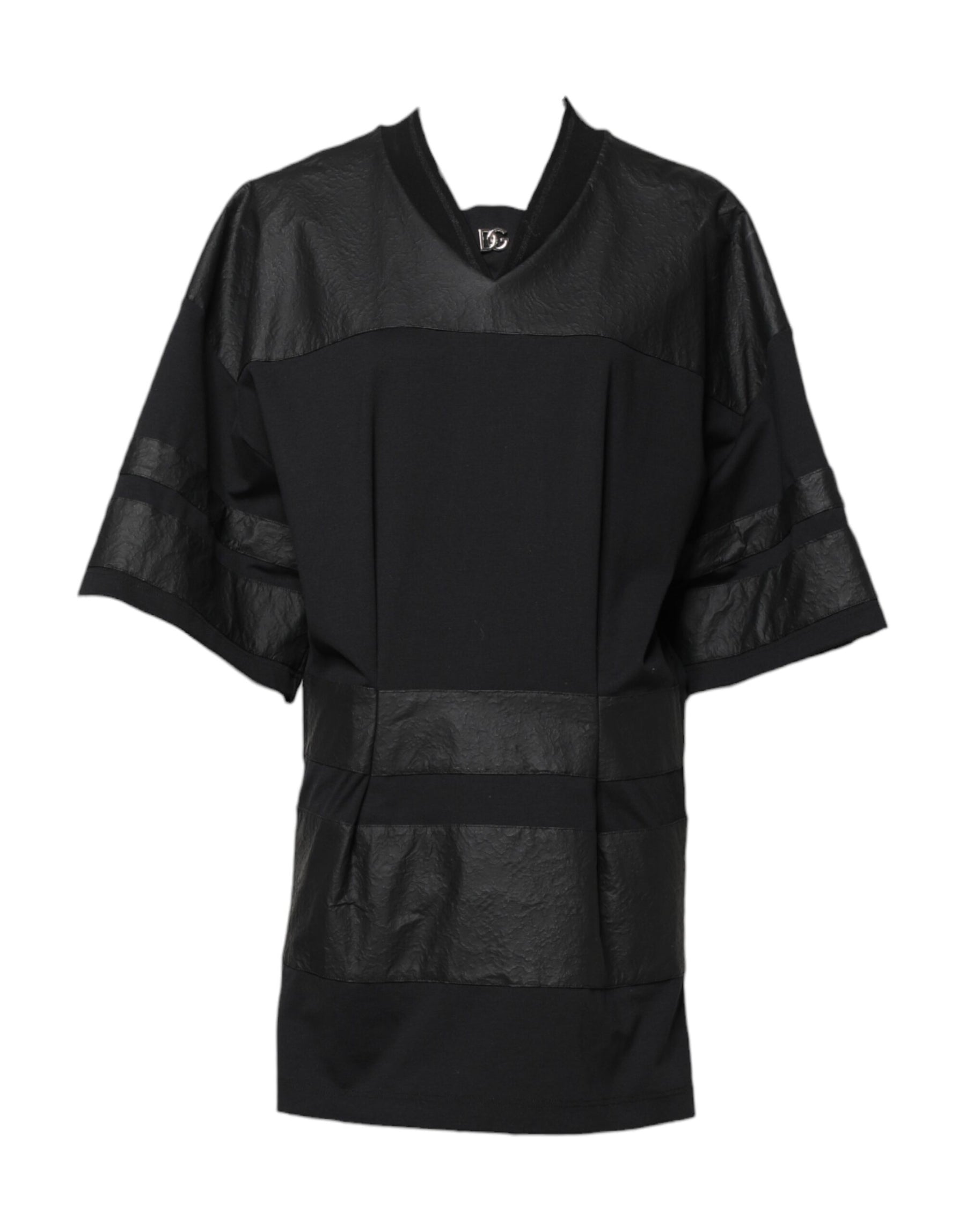 Dolce & Gabbana Black Cotton Short Sleeves V-neck T-shirt | Regal Royce