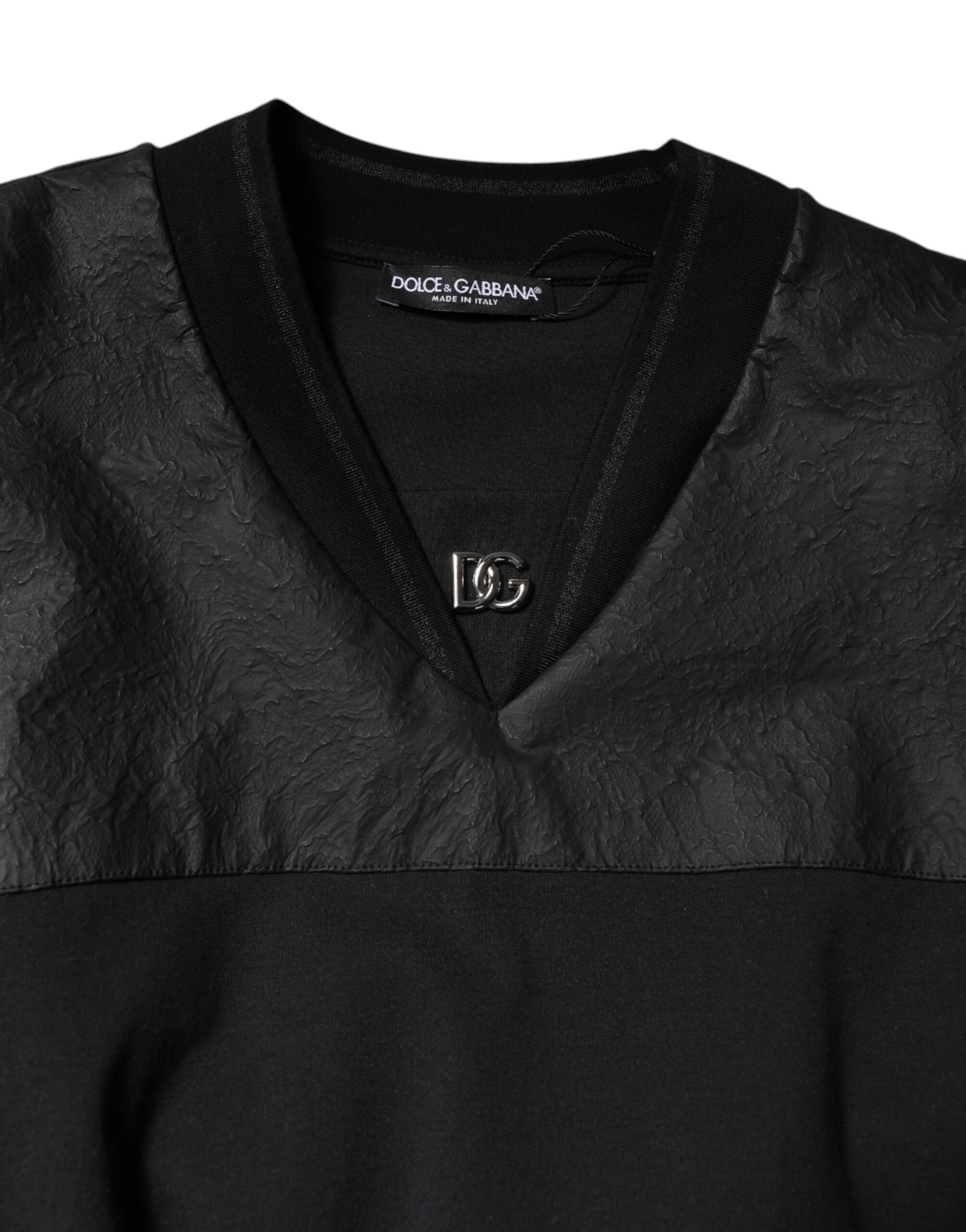 Dolce & Gabbana Black Cotton Short Sleeves V-neck T-shirt | Regal Royce