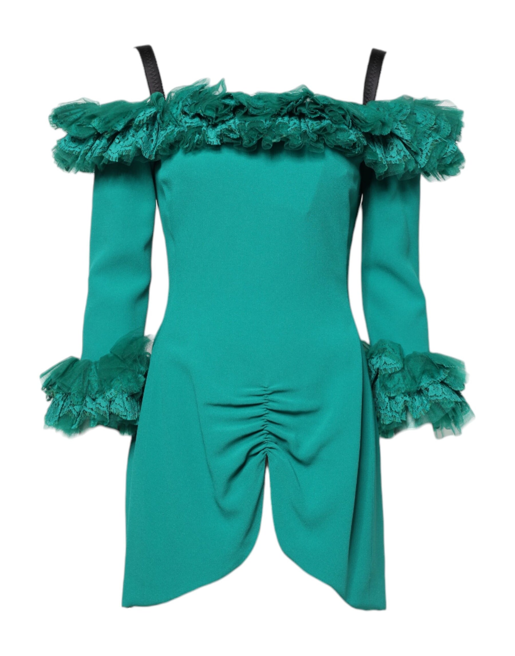 Dolce & Gabbana Green Lace Off Shoulder Sheath Mini Dress | Regal Royce