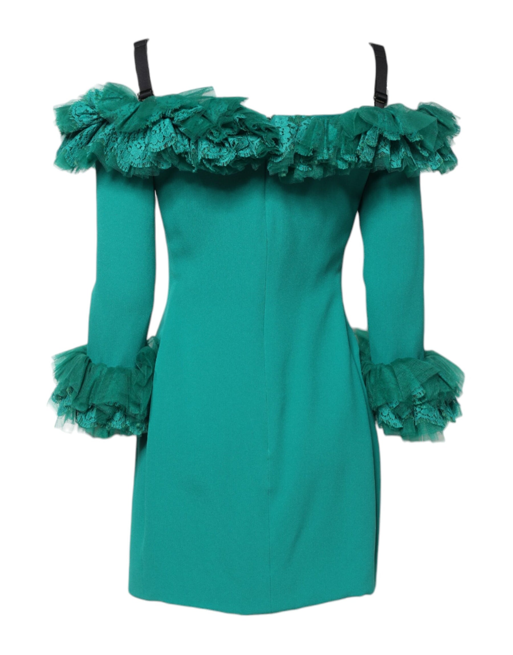 Dolce & Gabbana Green Lace Off Shoulder Sheath Mini Dress | Regal Royce