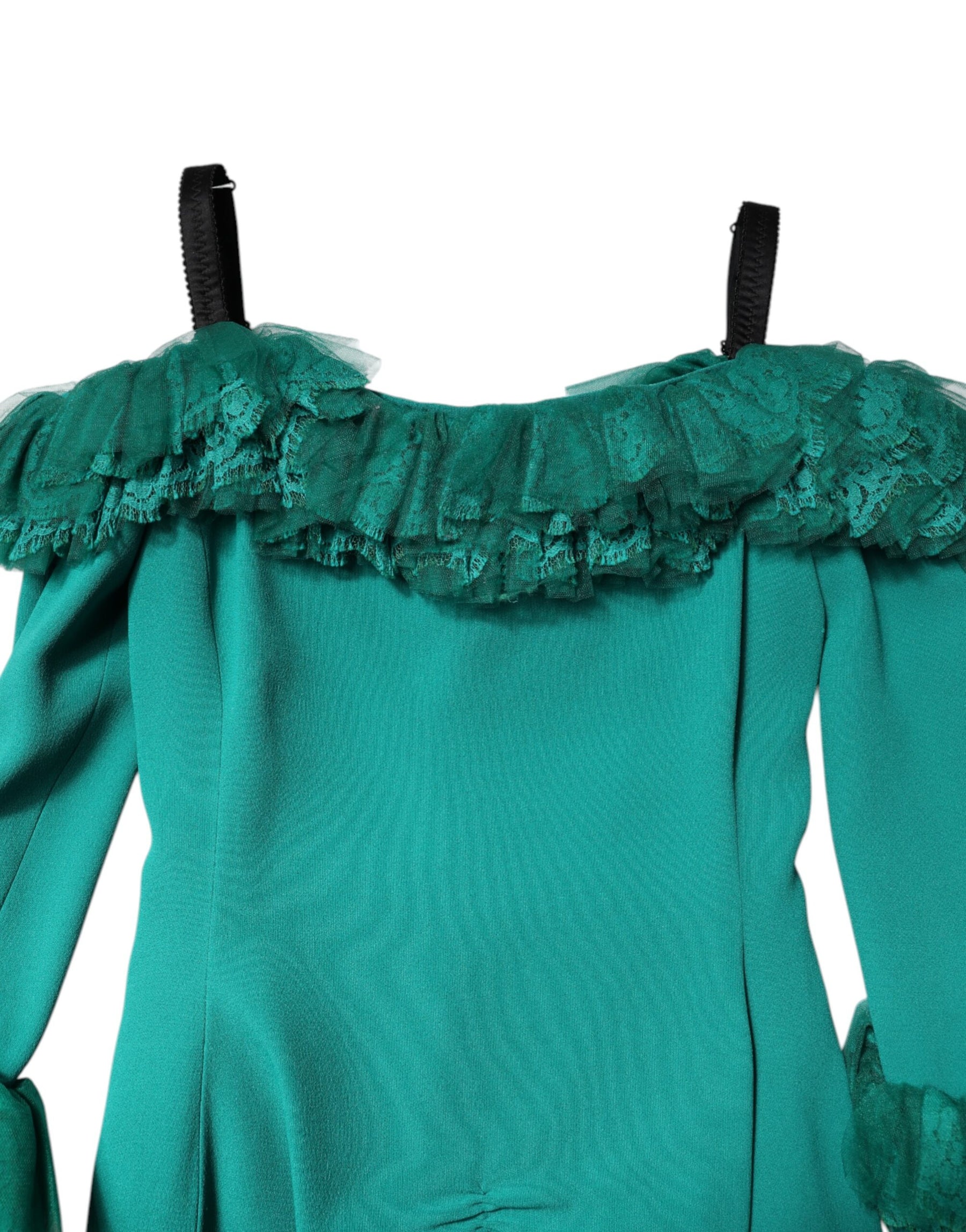 Dolce & Gabbana Green Lace Off Shoulder Sheath Mini Dress | Regal Royce