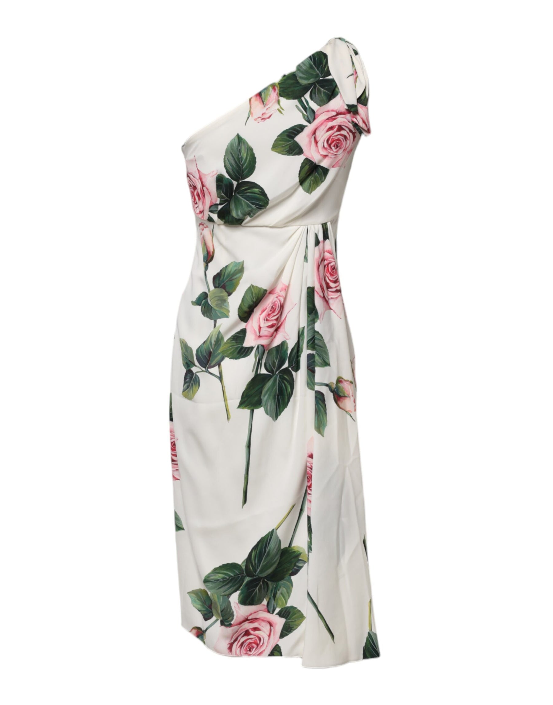 Dolce & Gabbana White Floral One Shoulder Sheath Midi Dress | Regal Royce