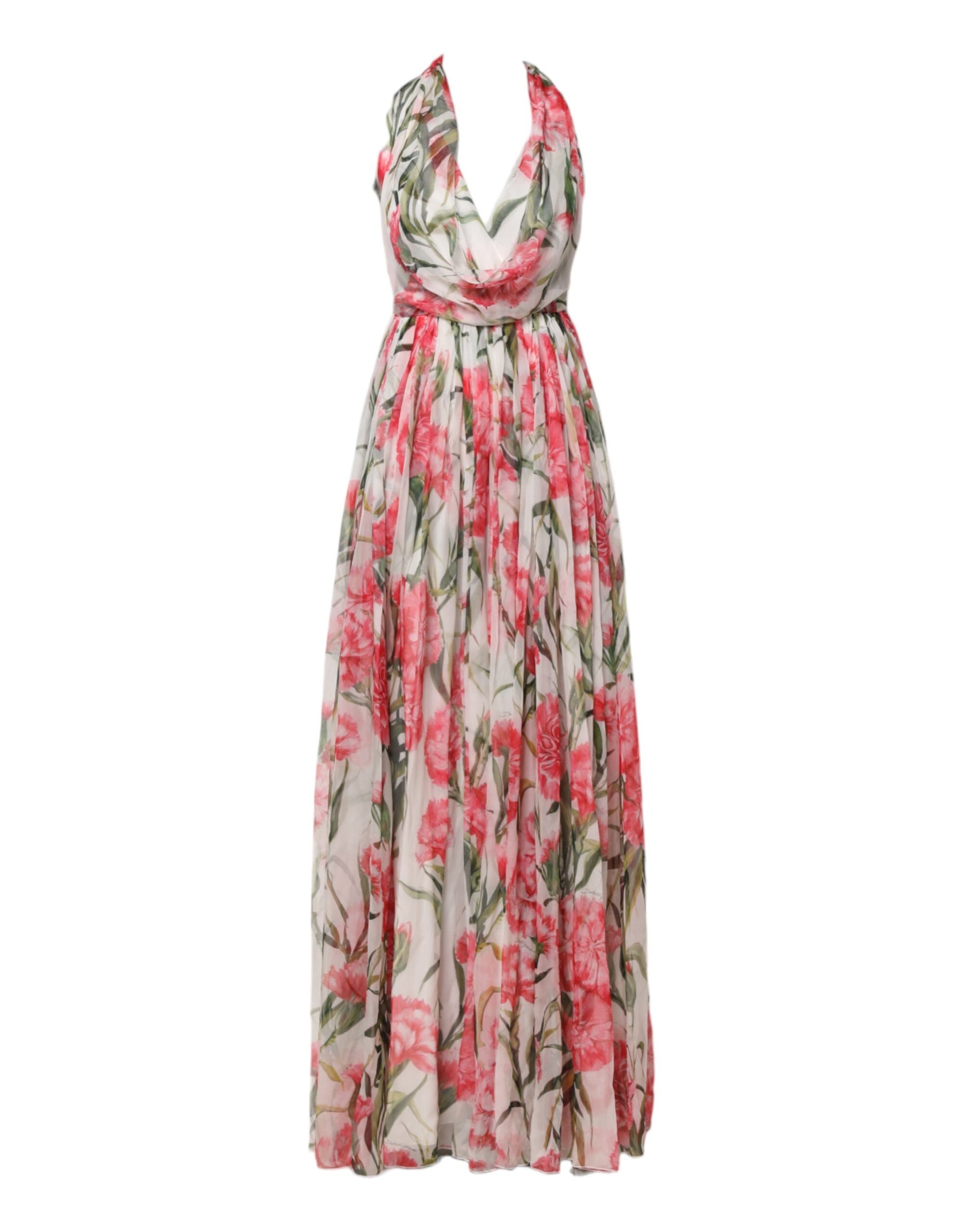 Dolce & Gabbana White Floral Silk Halter A-line Maxi Dress | Regal Royce