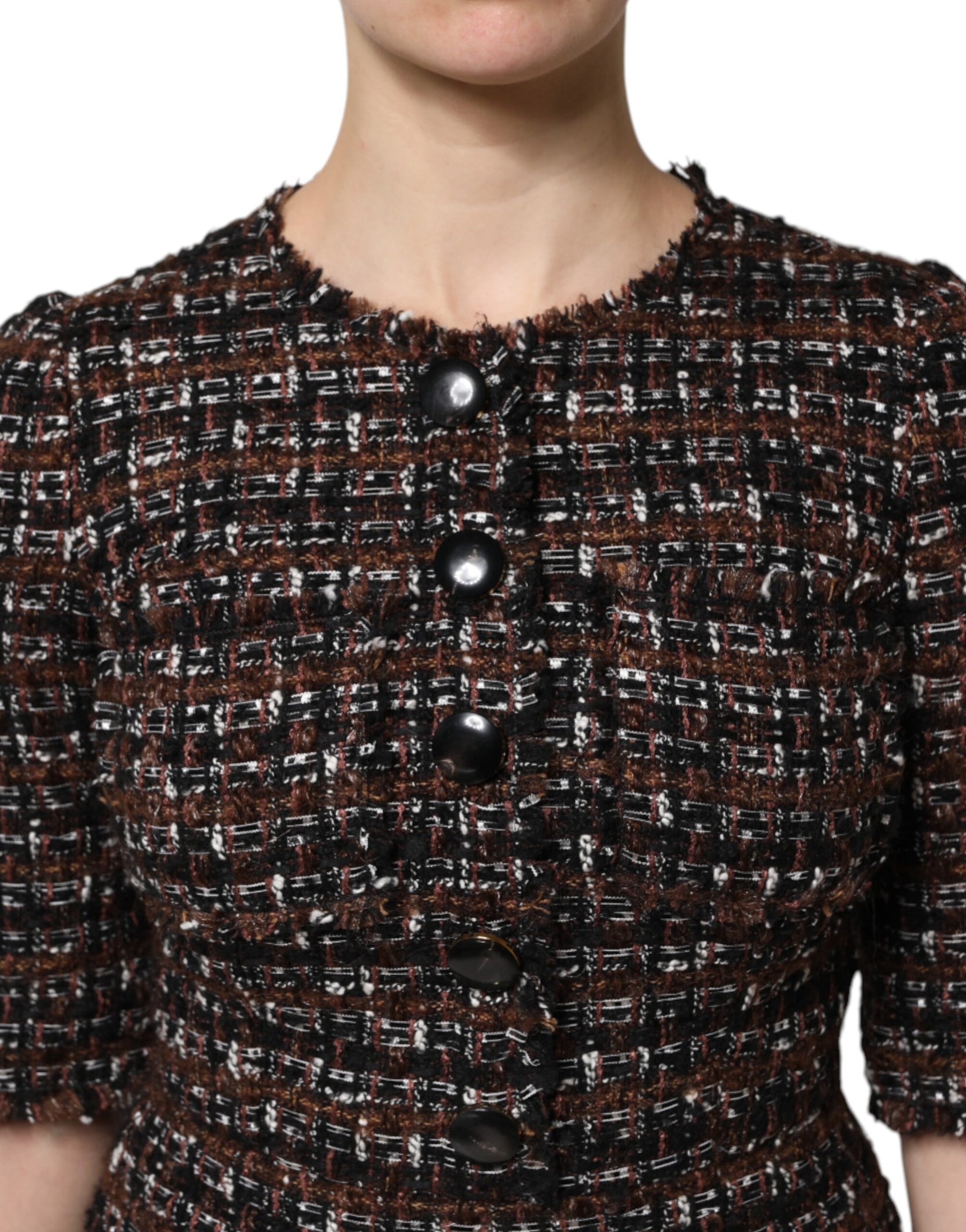 Dolce & Gabbana Brown Tweed Short Sleeves A-line Mini Dress | Regal Royce