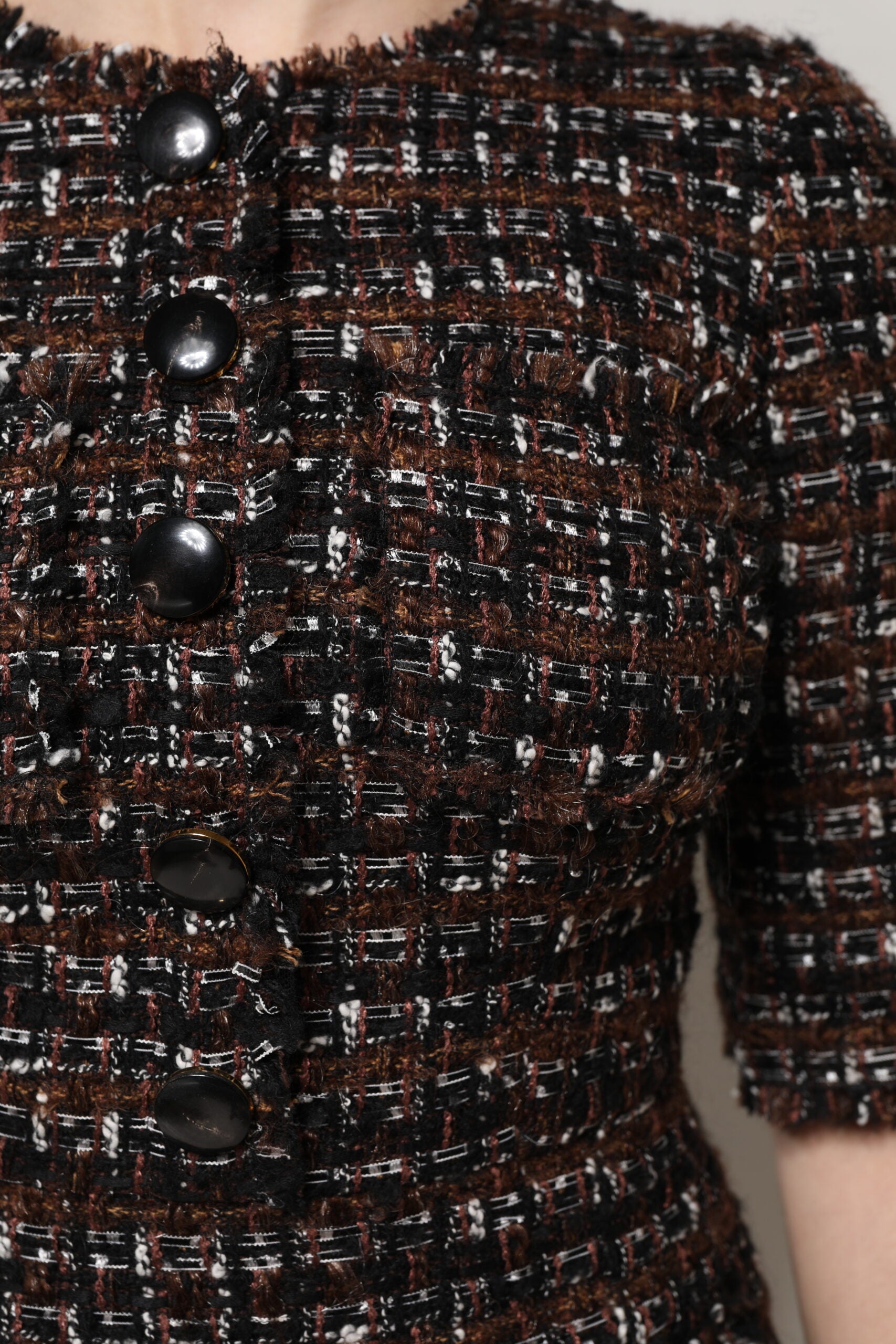 Dolce & Gabbana Brown Tweed Short Sleeves A-line Mini Dress | Regal Royce