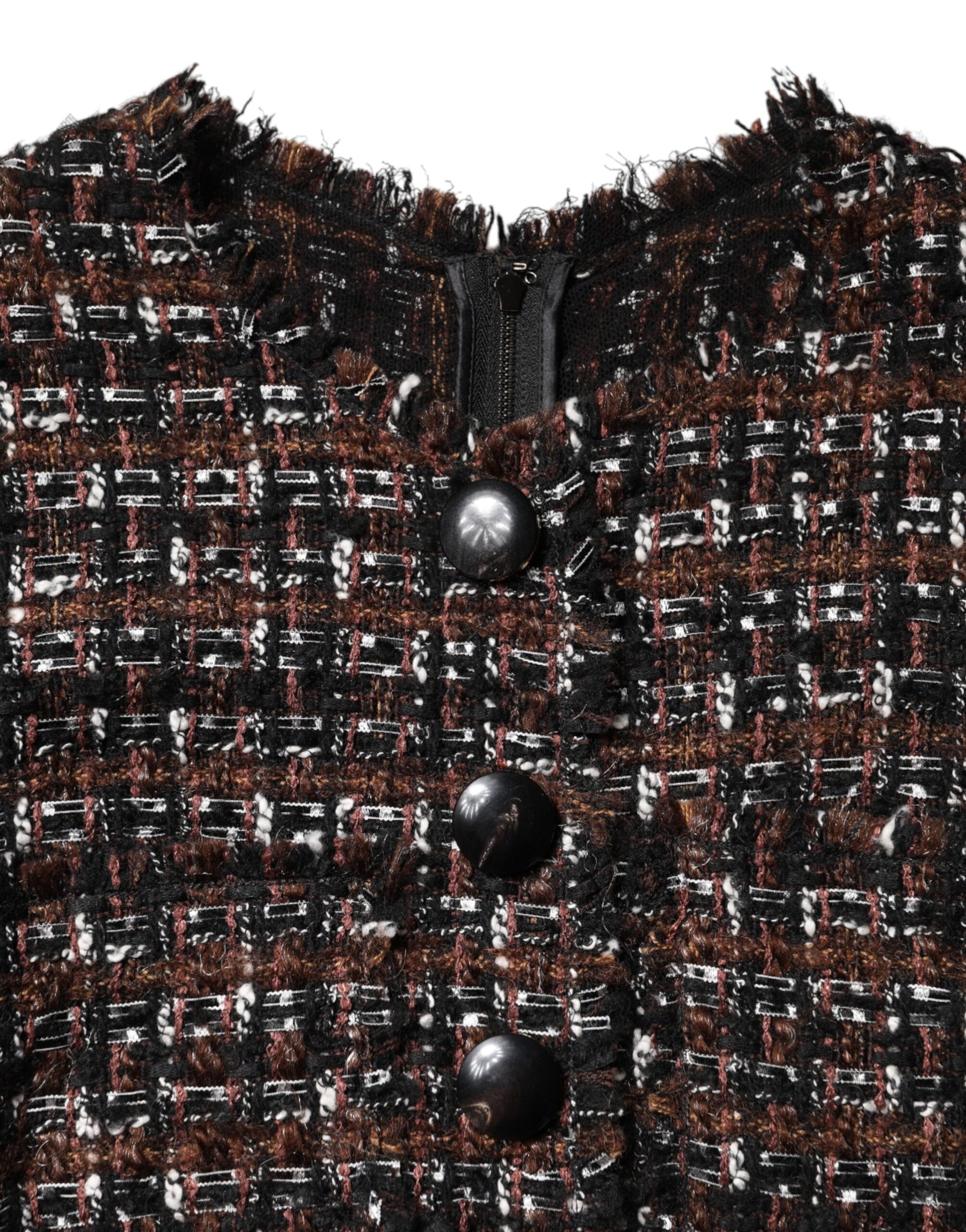 Dolce & Gabbana Brown Tweed Short Sleeves A-line Mini Dress | Regal Royce