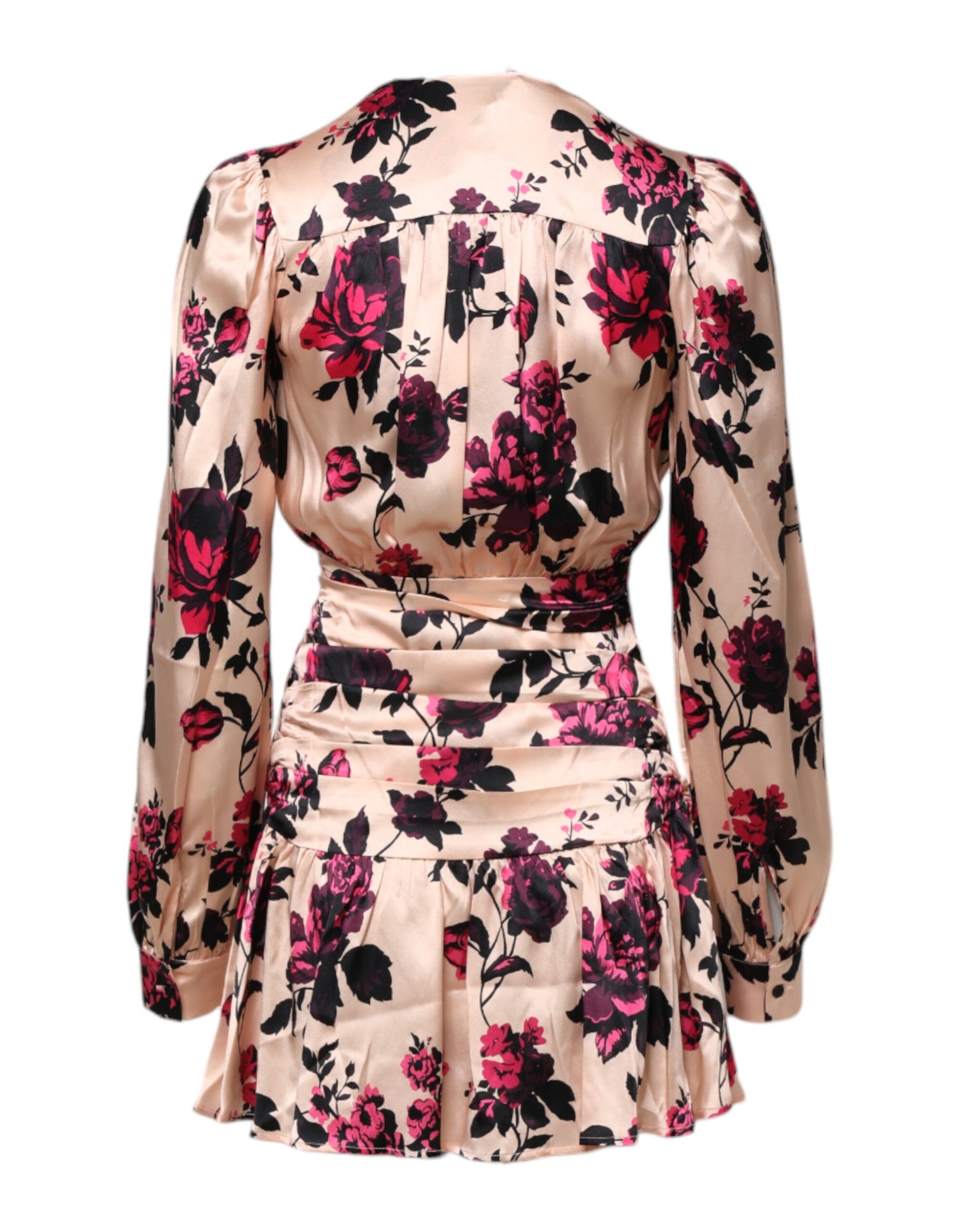 Laneus Pink Floral Silk Long Sleeves V-neck Wrap Mini Dress | Regal Royce