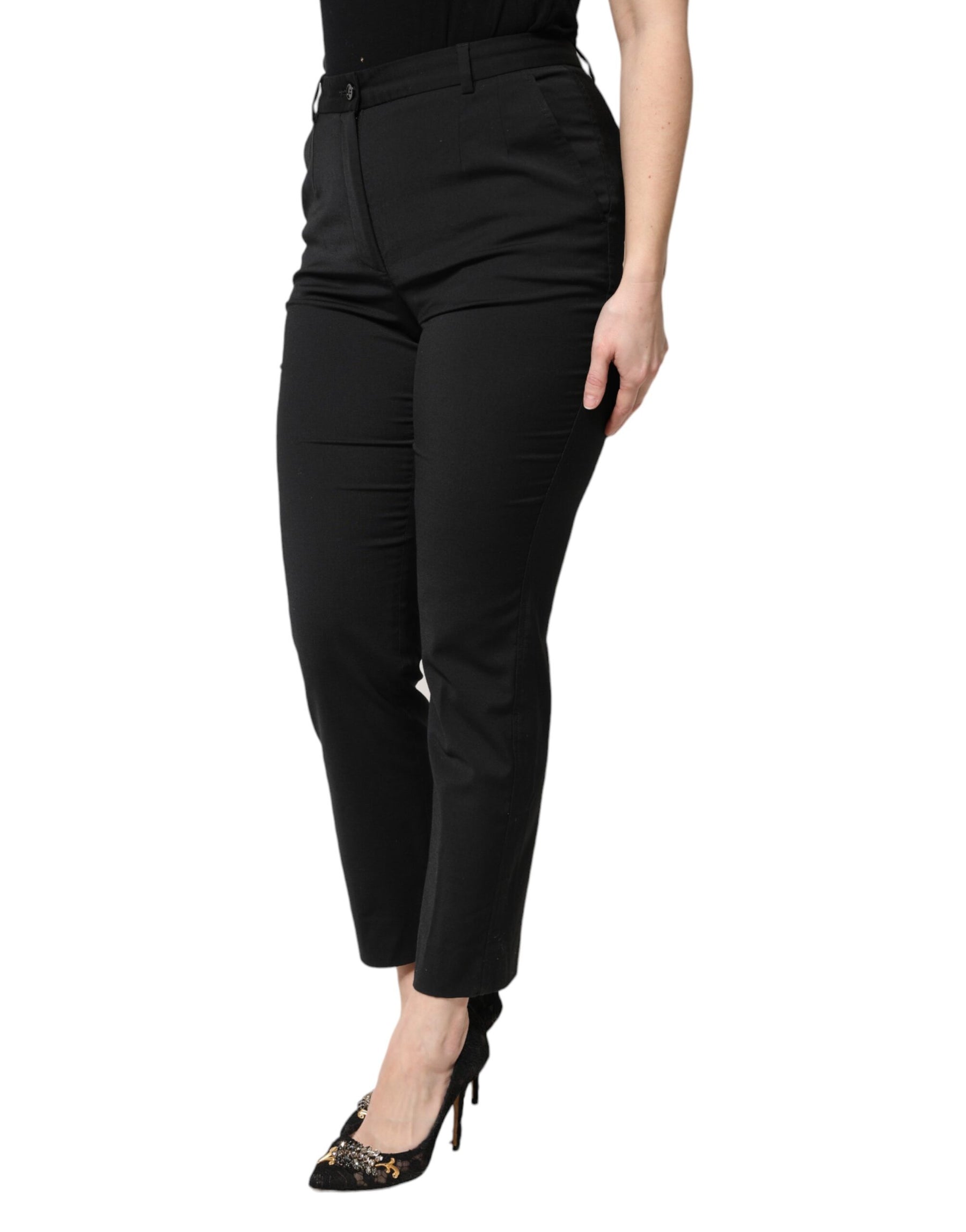 Dolce & Gabbana Black Polyester High Waist Slim Pants | Regal Royce