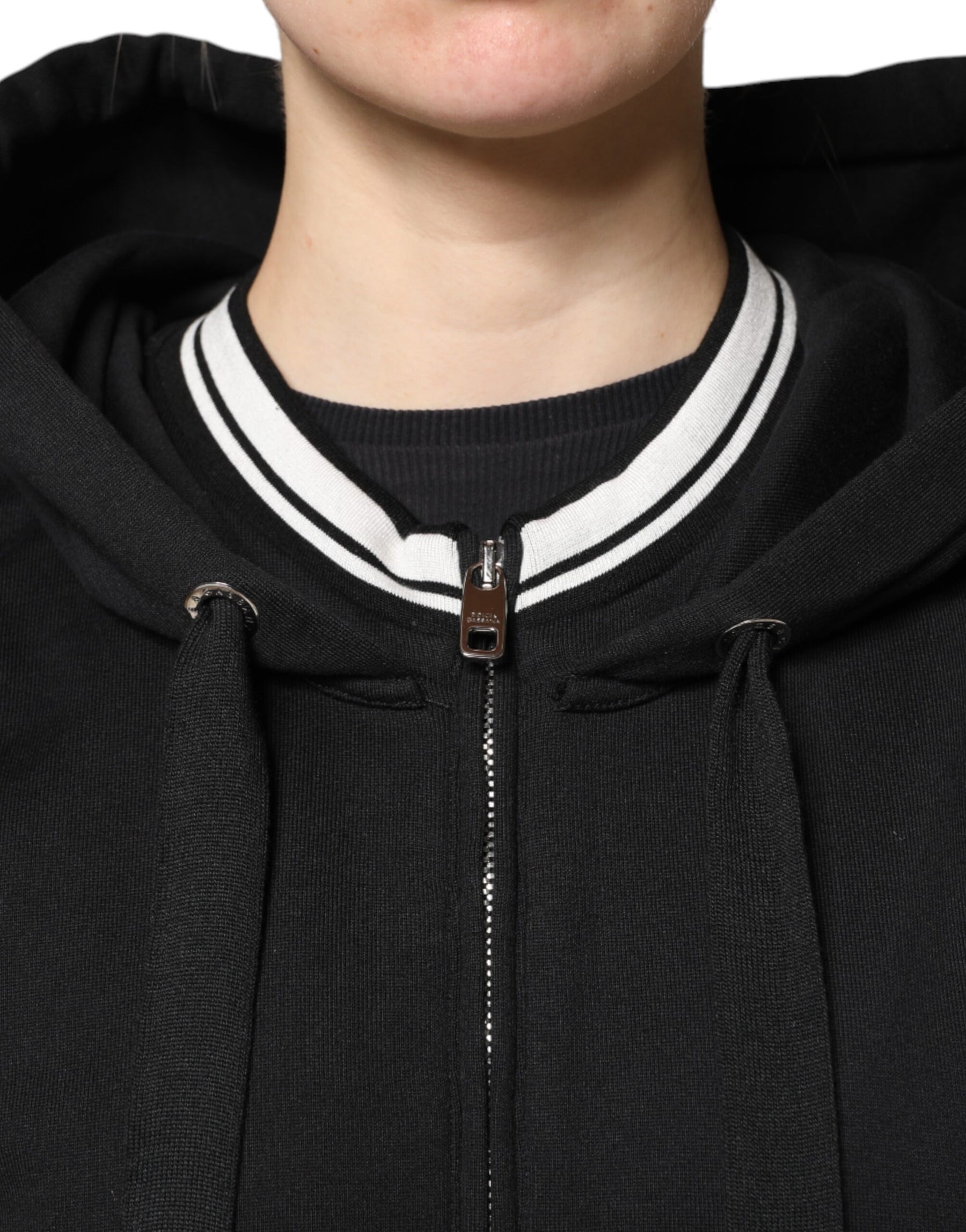 Dolce & Gabbana Black Cotton Hooded Full Zip Sweatshirt Sweater | Regal Royce