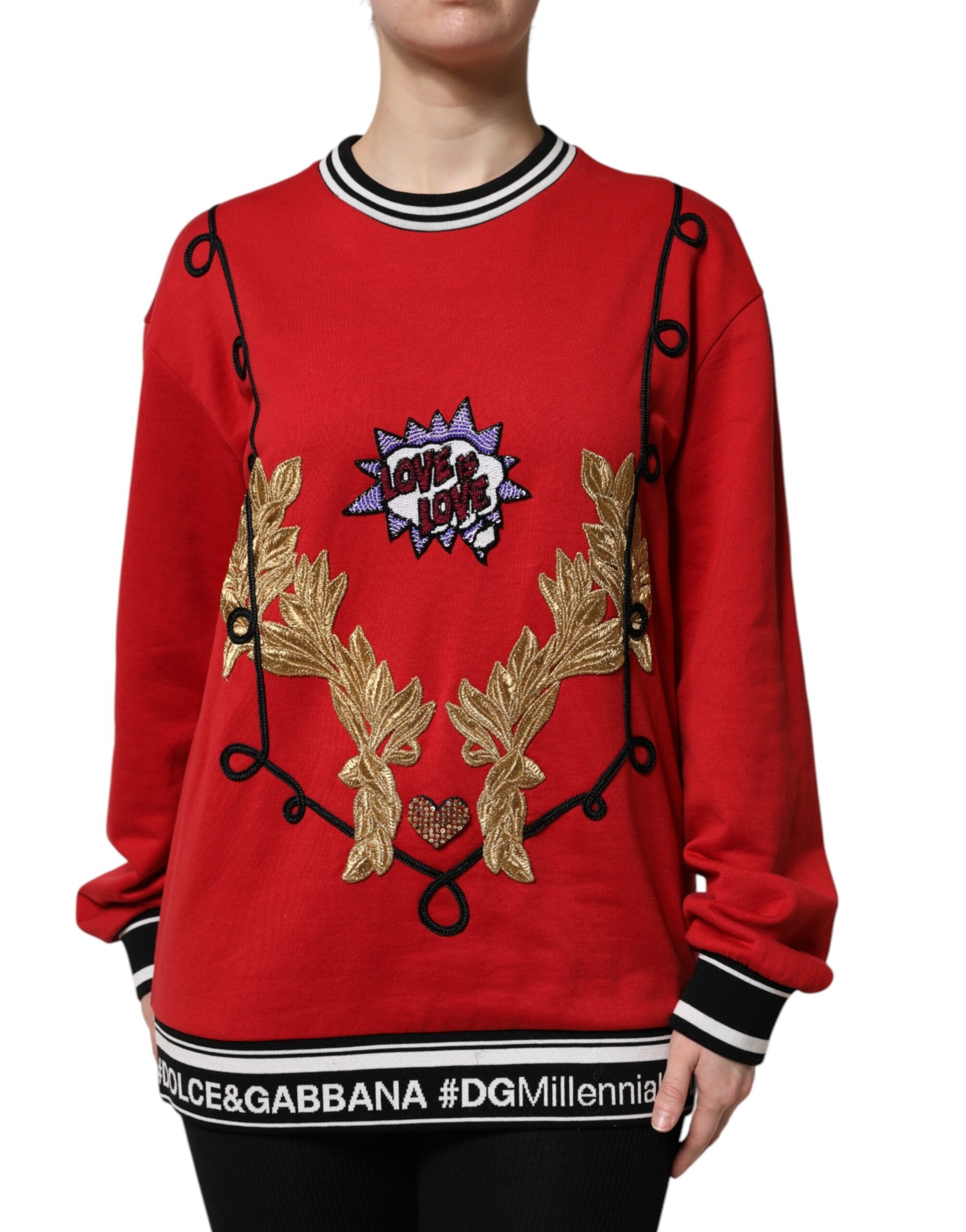 Dolce & Gabbana Red Cotton Queen Sequined Pullover Sweater | Regal Royce