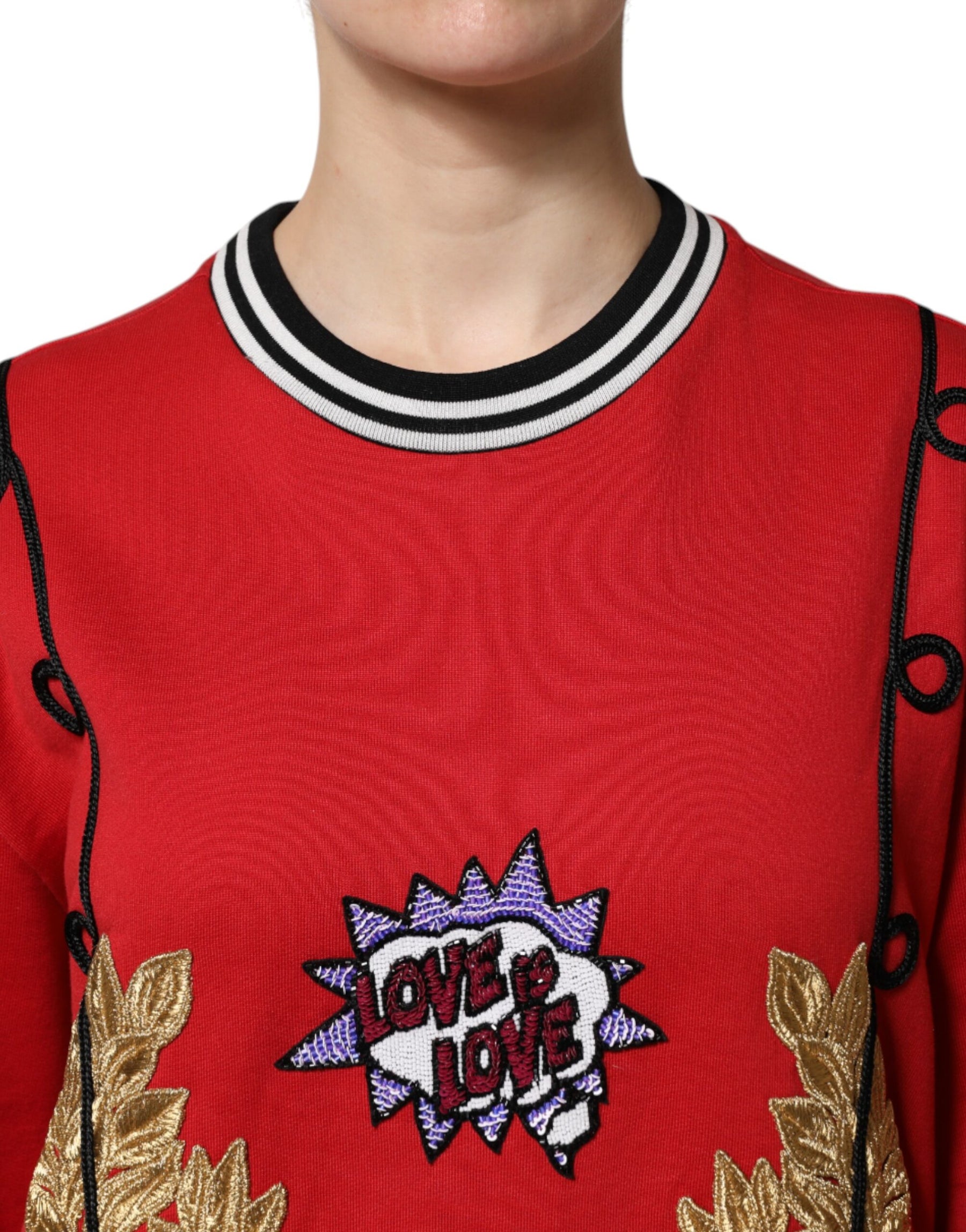 Dolce & Gabbana Red Cotton Queen Sequined Pullover Sweater | Regal Royce
