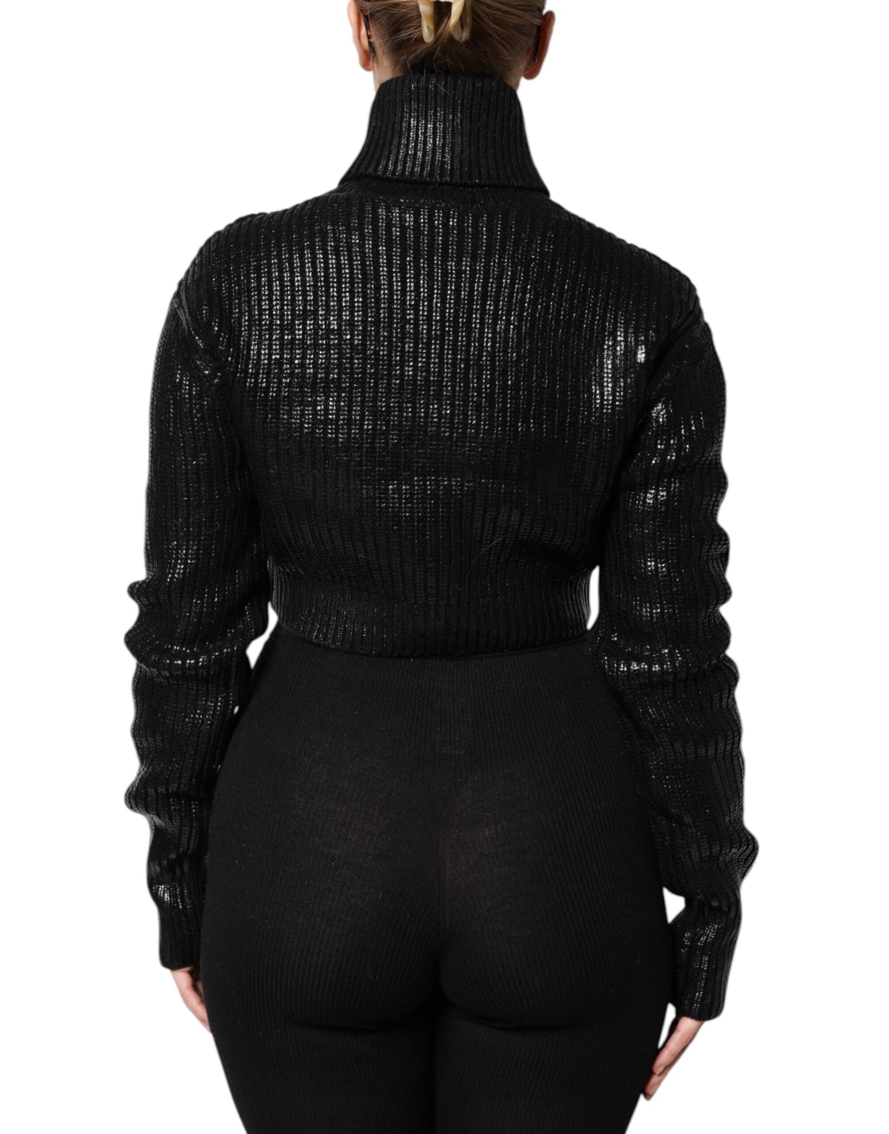 Dolce & Gabbana Black Wool Long Sleeve Turtleneck Cropped Top | Regal Royce