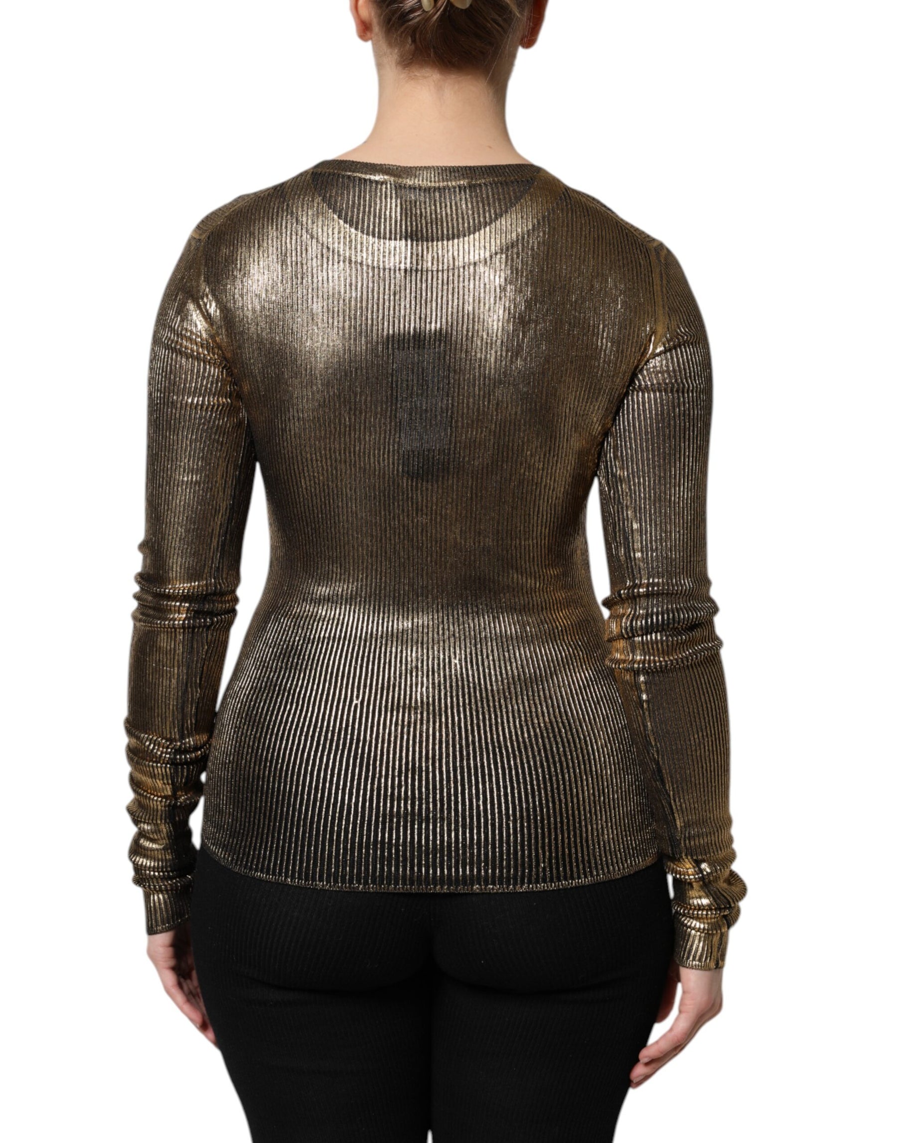 Dolce & Gabbana Gold Round Neck Long Sleeve Pullover Top | Regal Royce
