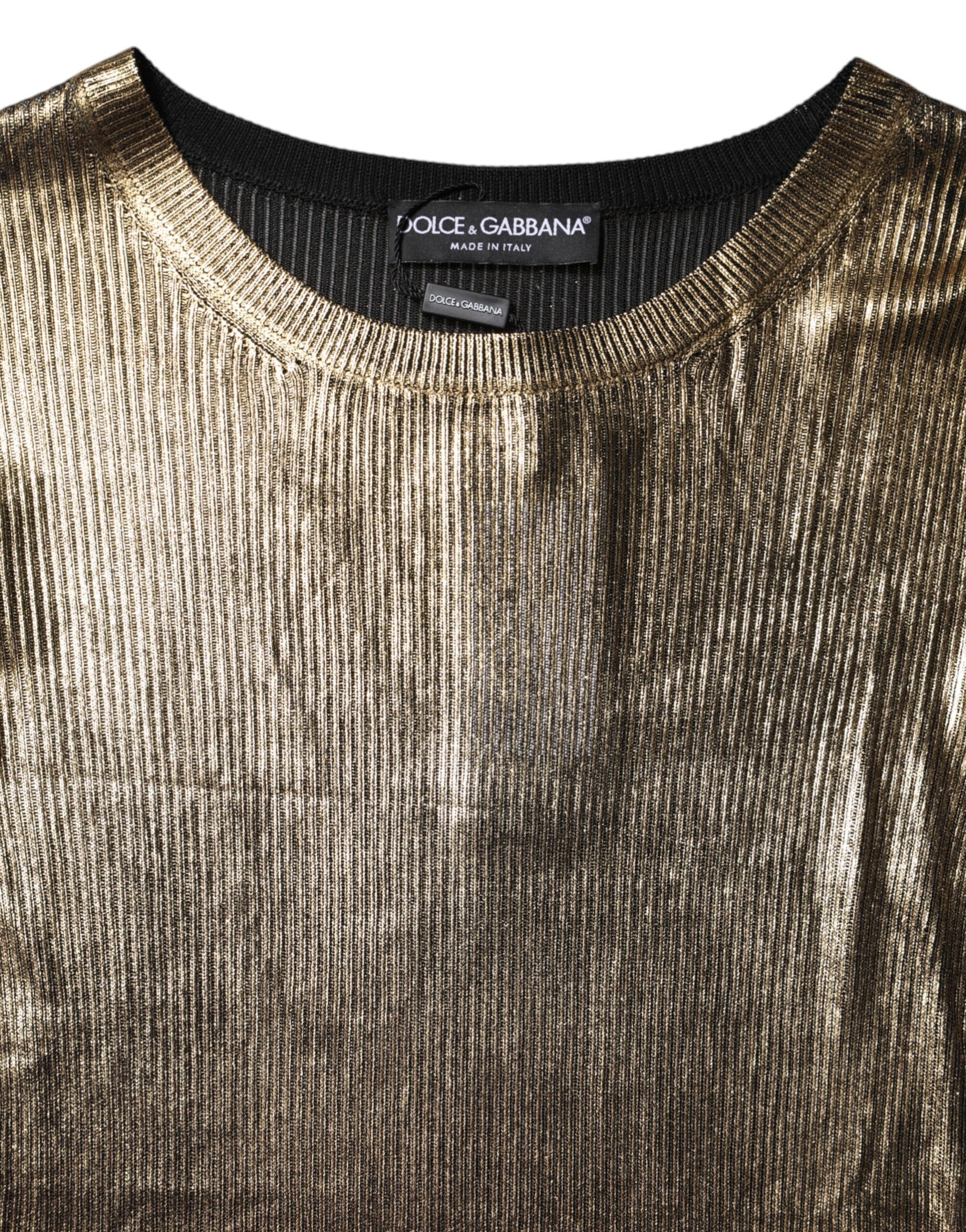 Dolce & Gabbana Gold Round Neck Long Sleeve Pullover Top | Regal Royce