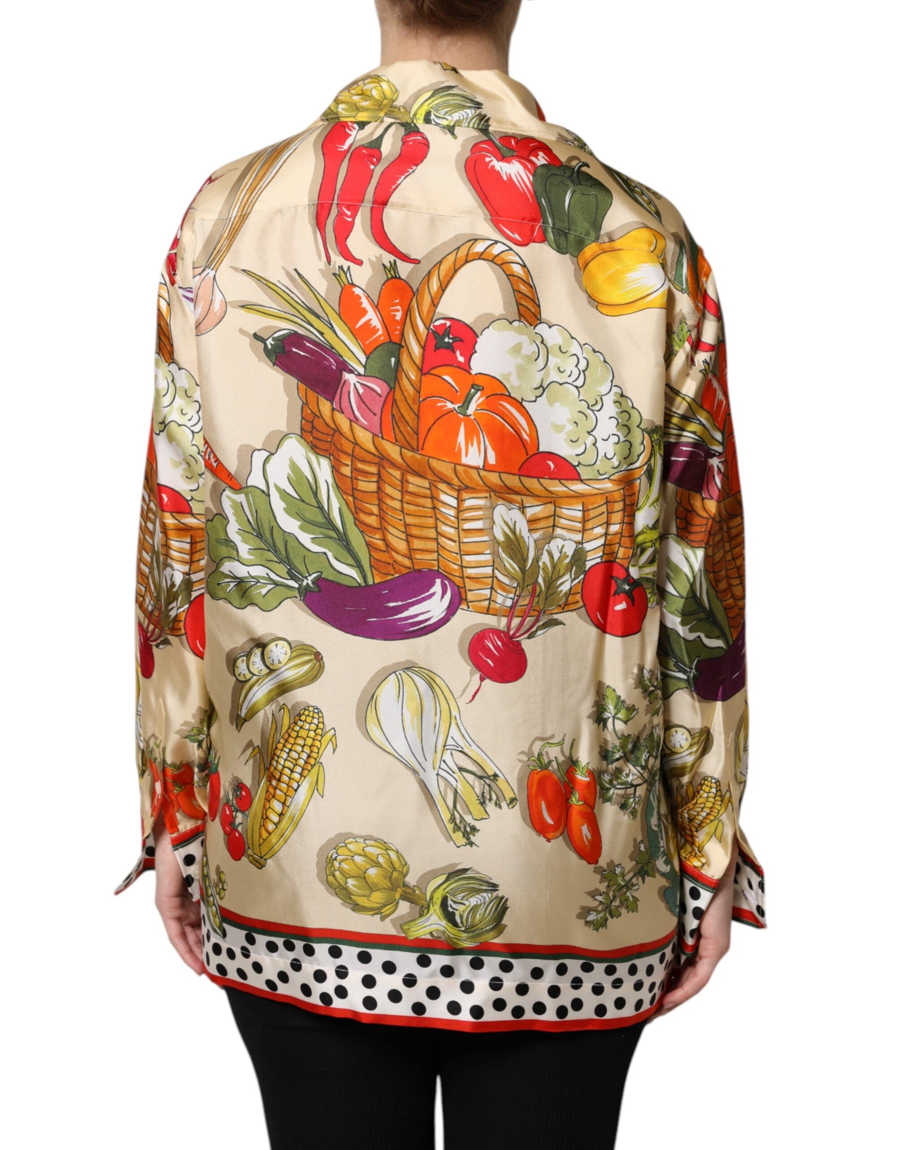 Dolce & Gabbana Multicolor Vegetables Silk Long Sleeves Top | Regal Royce