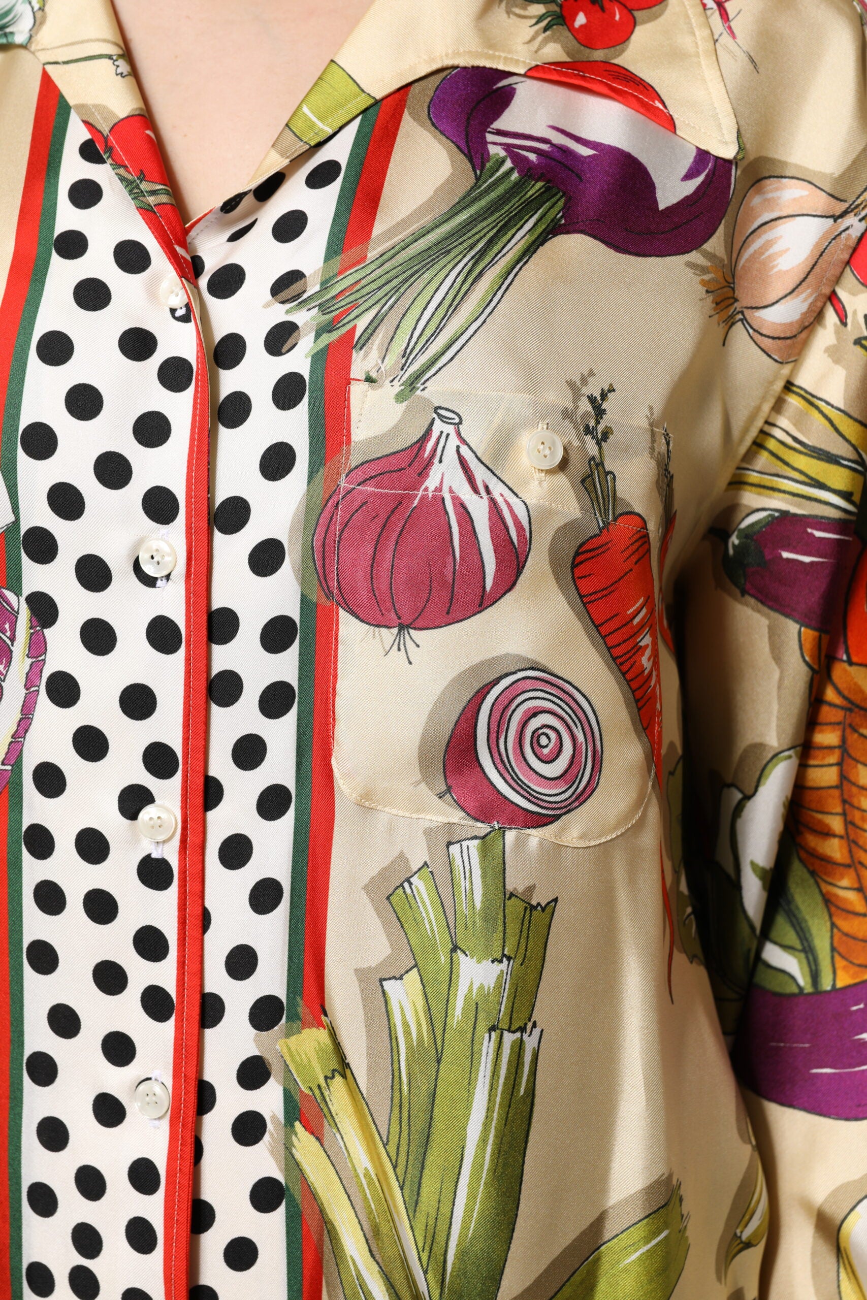 Dolce & Gabbana Multicolor Vegetables Silk Long Sleeves Top | Regal Royce