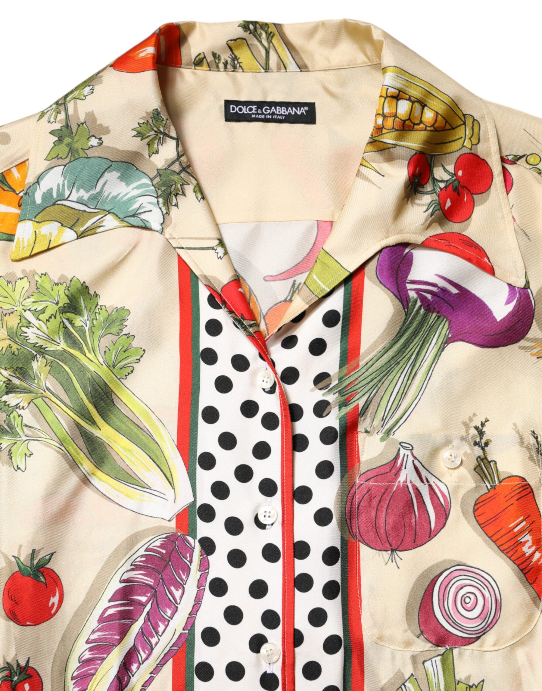Dolce & Gabbana Multicolor Vegetables Silk Long Sleeves Top | Regal Royce