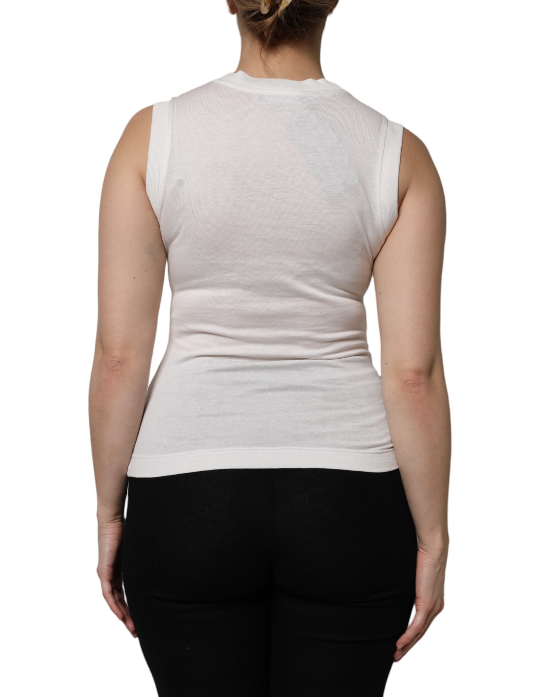 Dolce & Gabbana White Cotton Logo Crystal Detailing Tank Top | Regal Royce