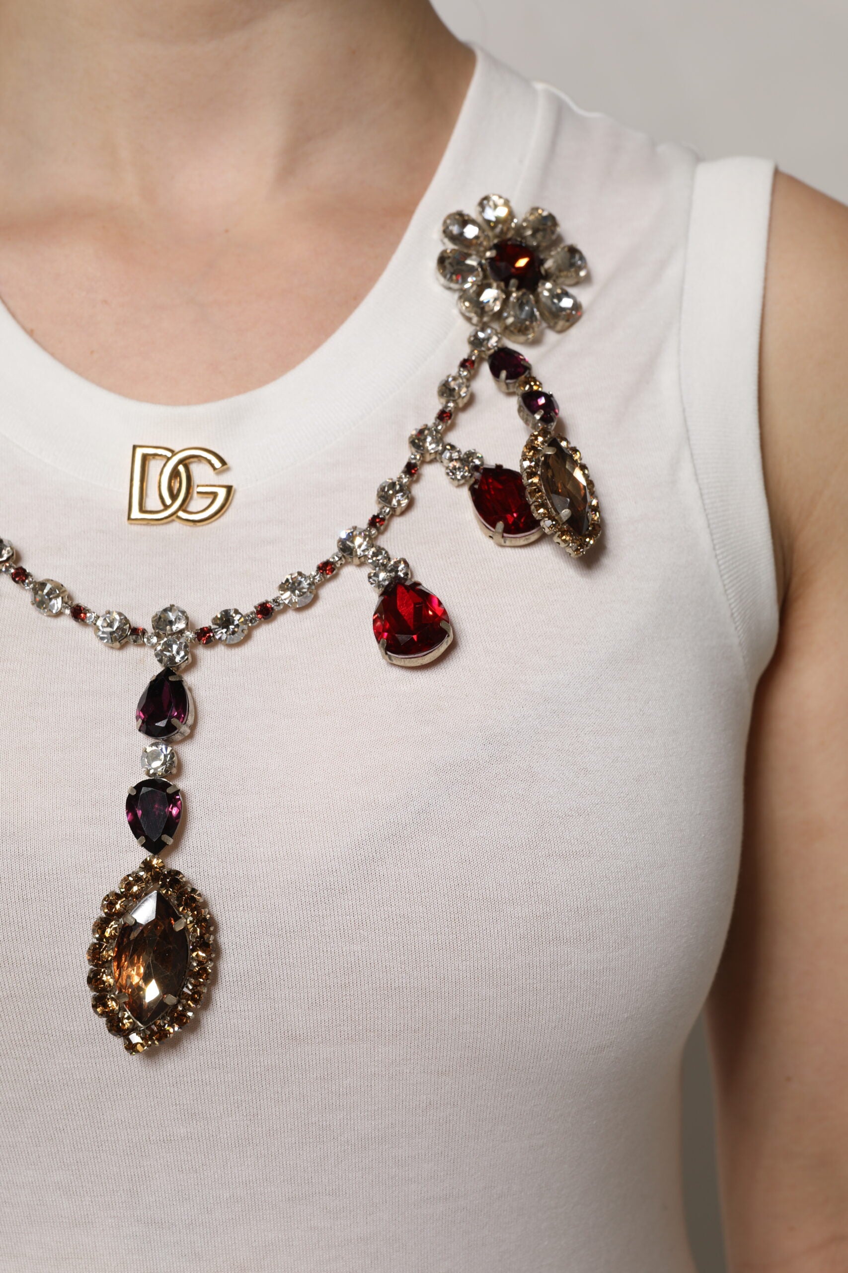 Dolce & Gabbana White Cotton Logo Crystal Detailing Tank Top | Regal Royce