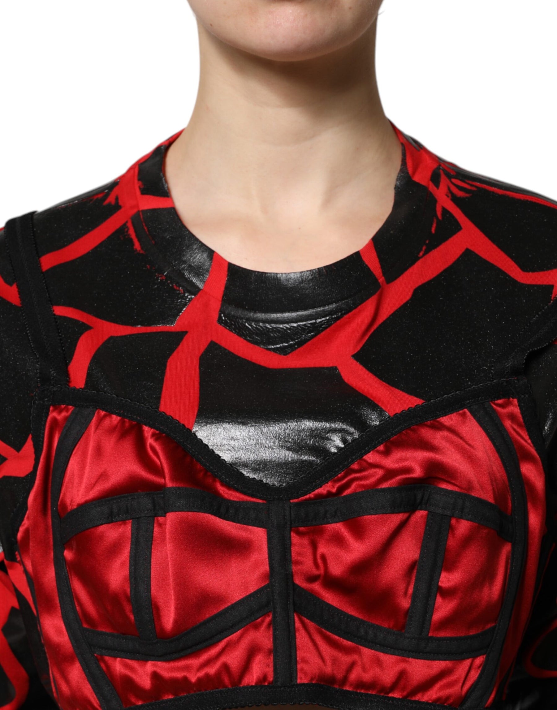 Dolce & Gabbana Red Black Cotton Bustier Detailing Cropped Top | Regal Royce