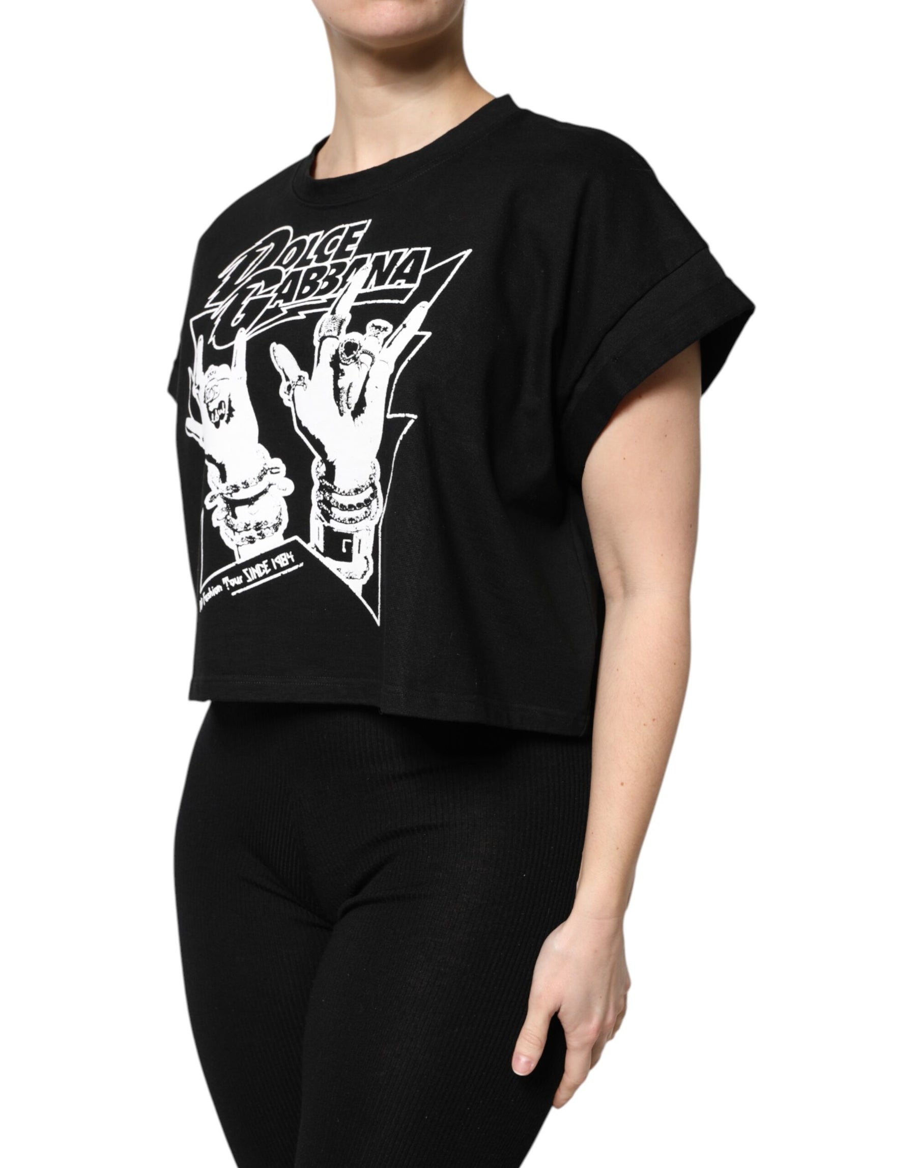 Dolce & Gabbana Black Cotton Printed Short Sleeves T-shirt | Regal Royce