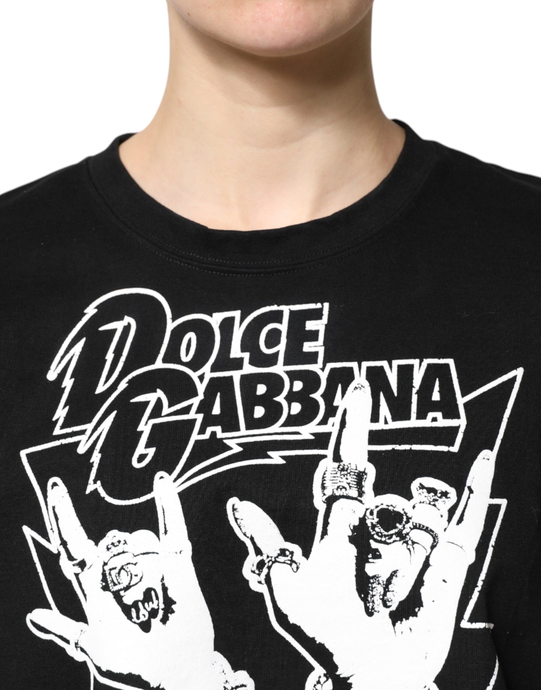 Dolce & Gabbana Black Cotton Printed Short Sleeves T-shirt | Regal Royce
