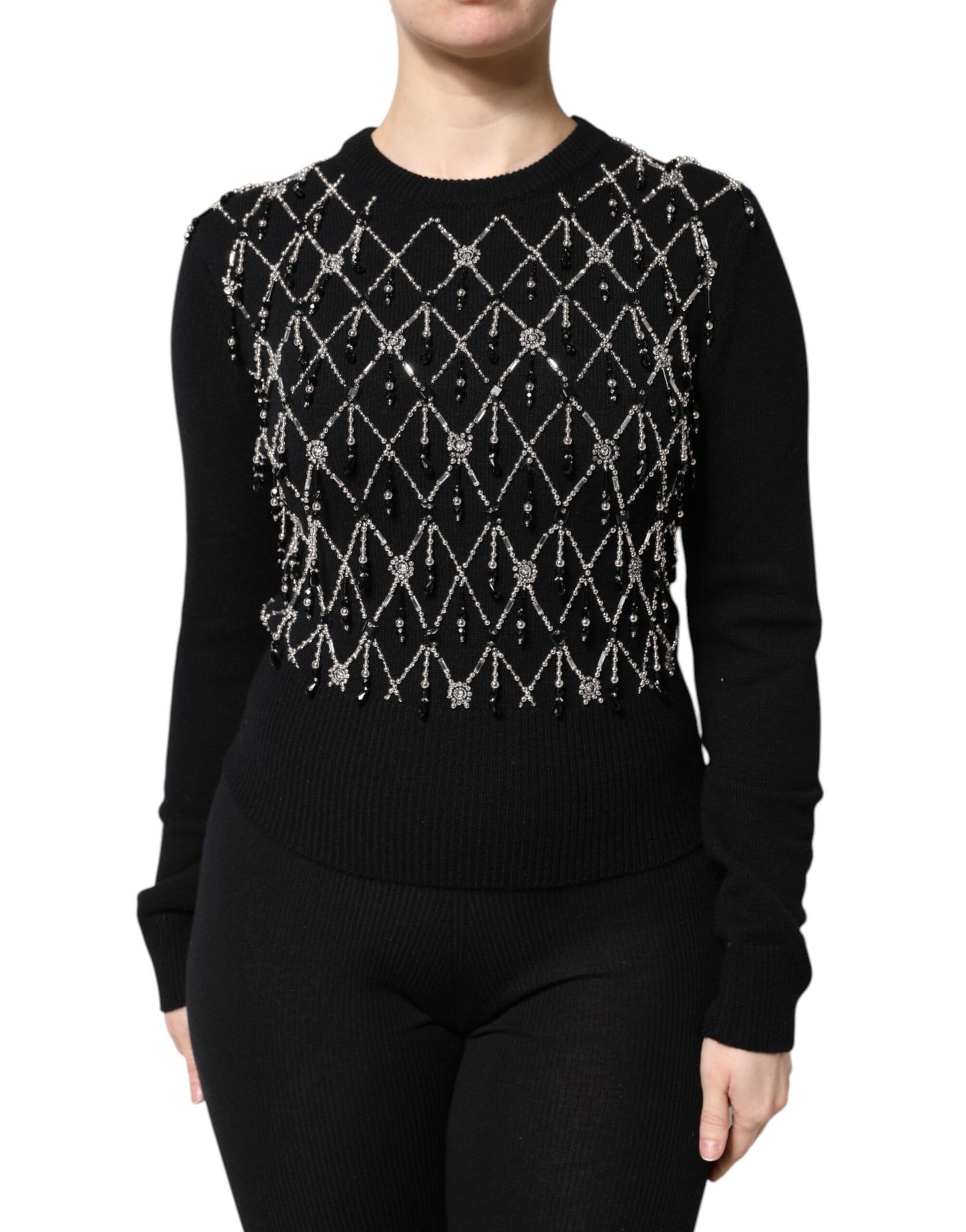Dolce & Gabbana Black Cashmere Embellished Long Sleeves Top | Regal Royce