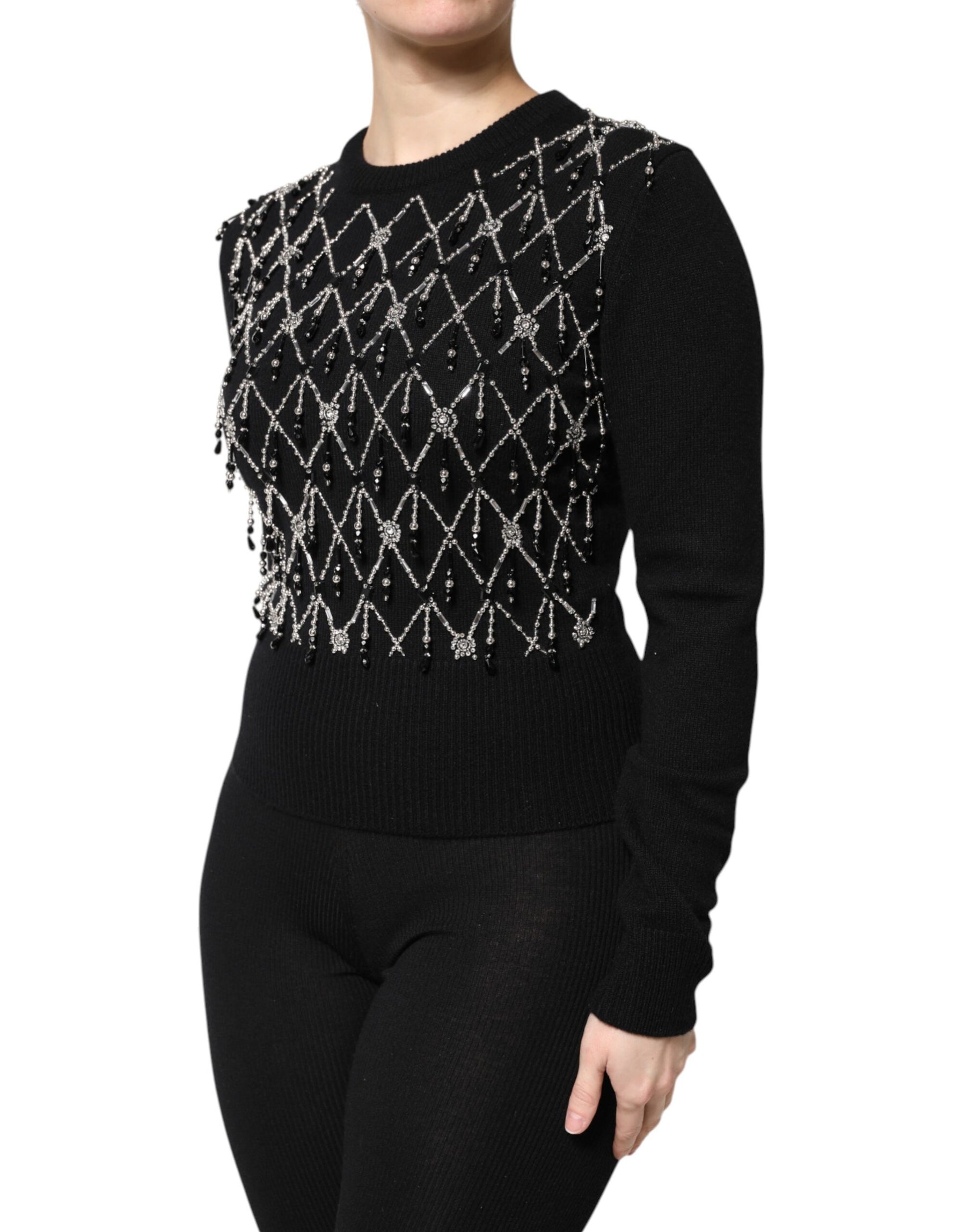 Dolce & Gabbana Black Cashmere Embellished Long Sleeves Top | Regal Royce